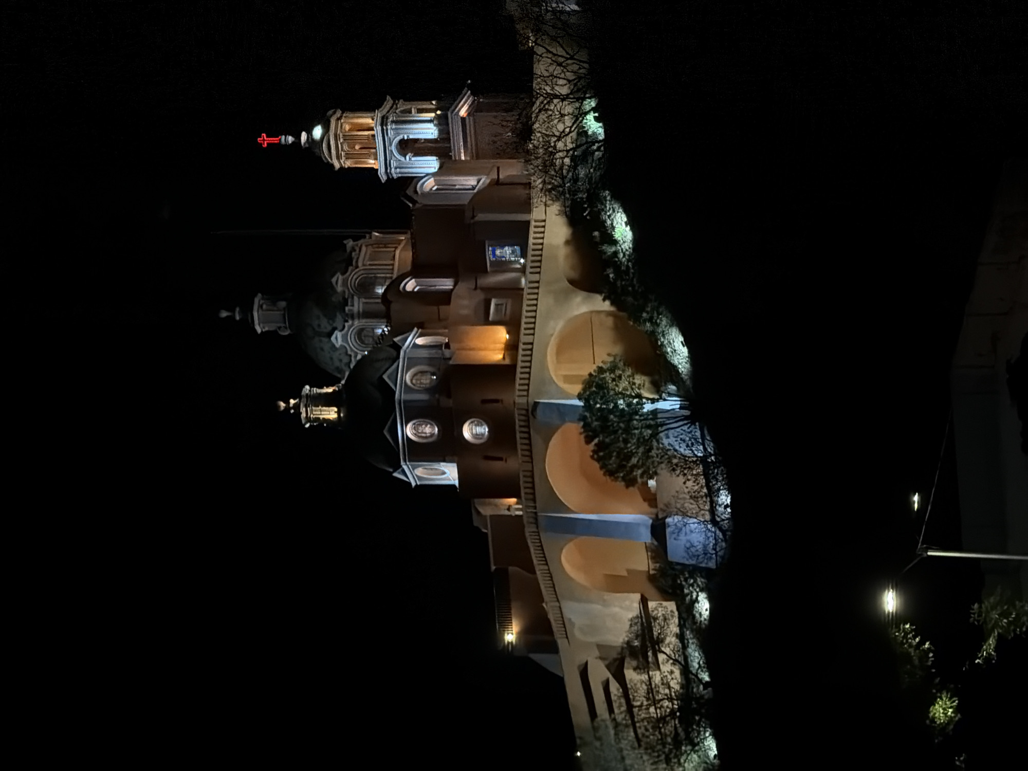Nighttime photography session captures illuminated historic churches in Cholula