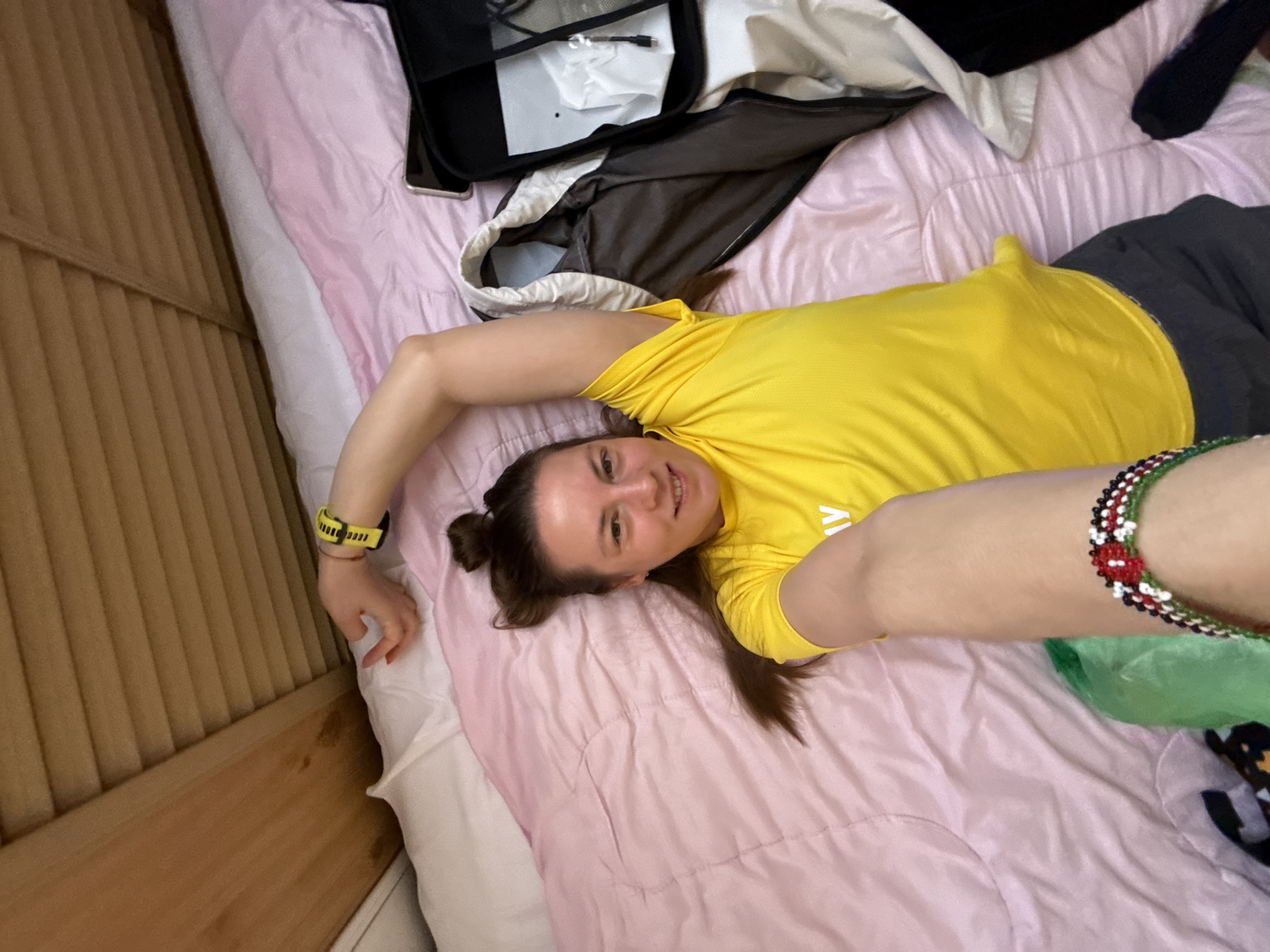 Women take early morning selfies in Kazan, Russia