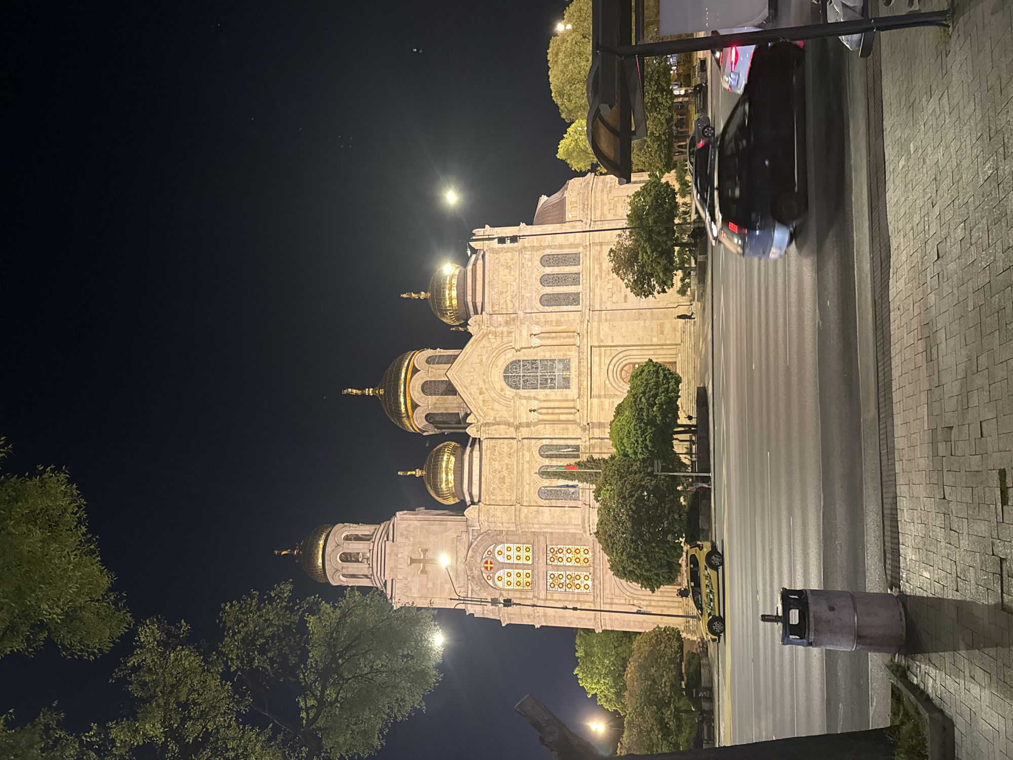Cathedral illuminated at night in Varna, Bulgaria