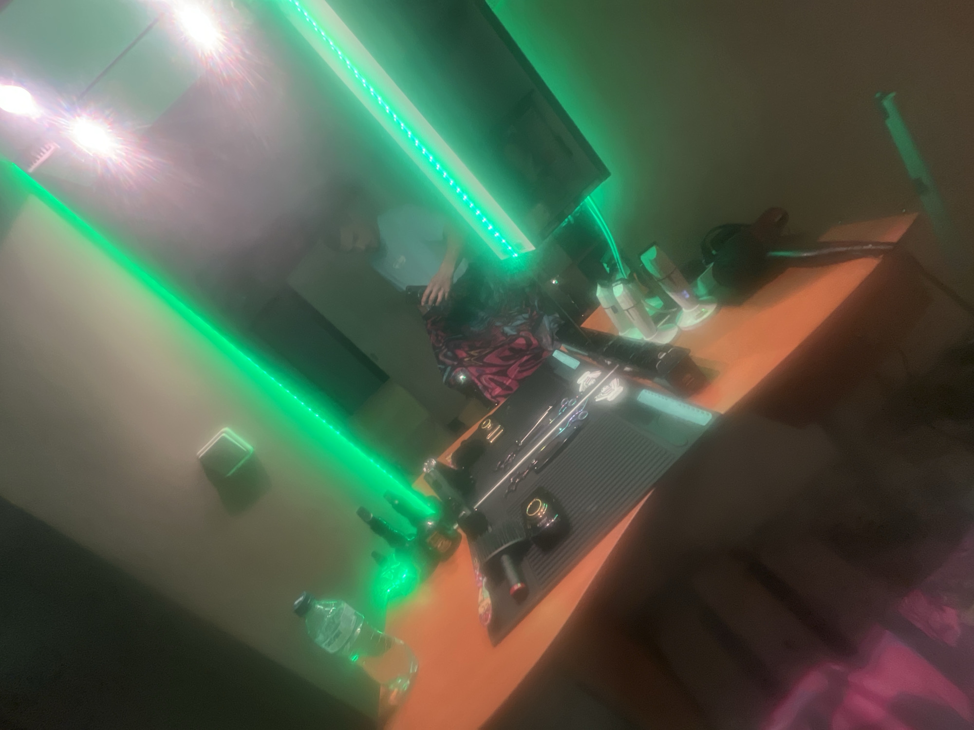 Person spotted in cluttered barber shop workspace in Bulgaria