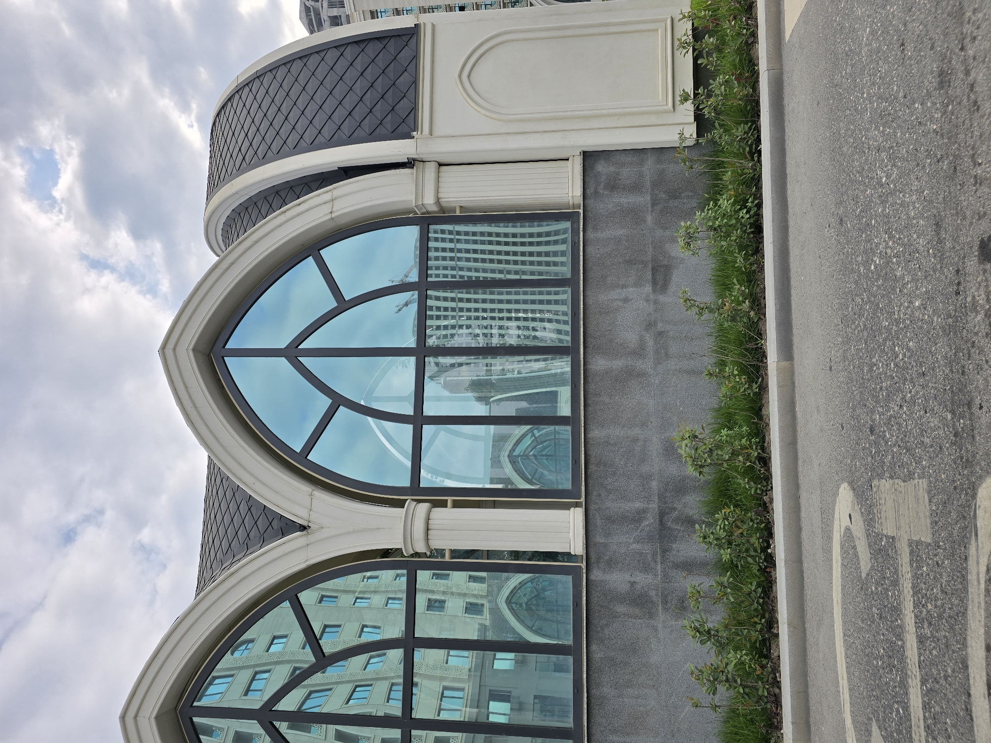 Modern arched architecture on a Grozny street