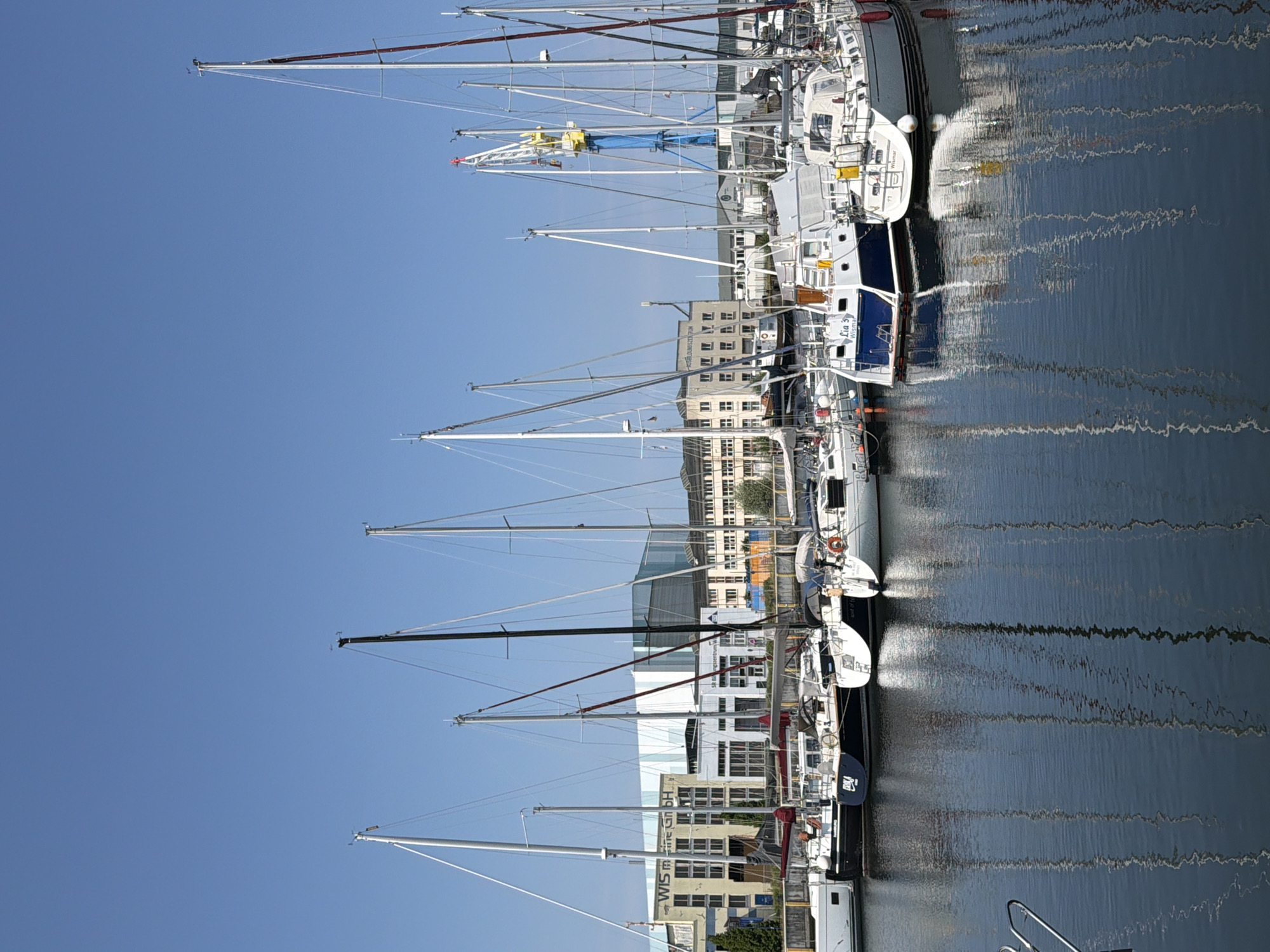 Wismar marina on a calm, sunny summer morning