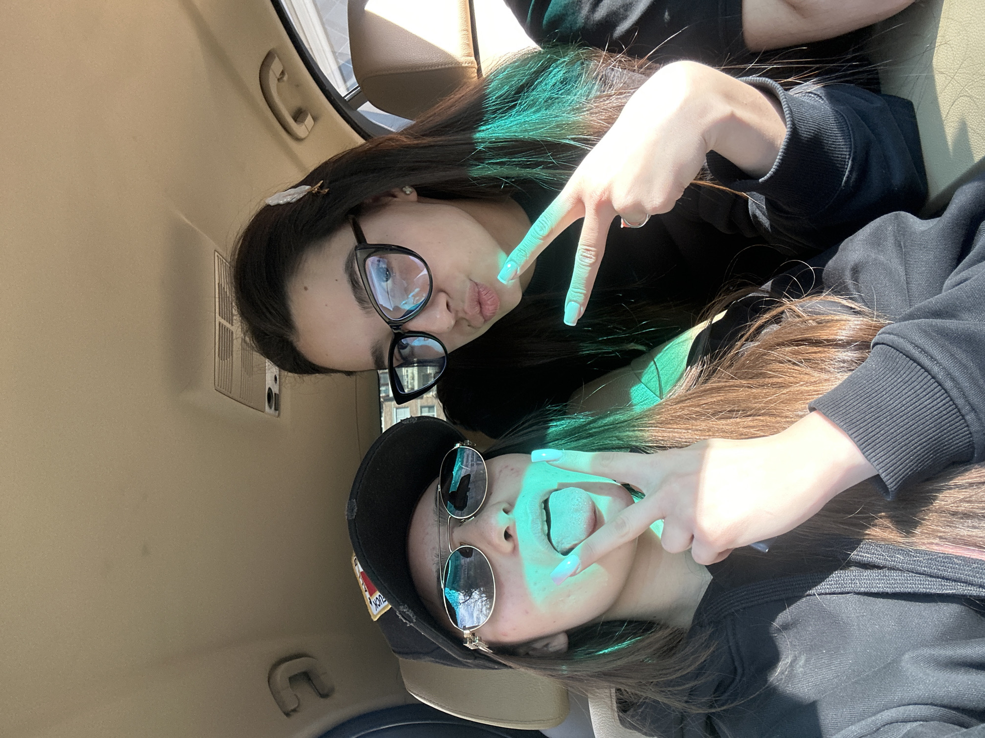 Friends take selfies in car in Plovdiv