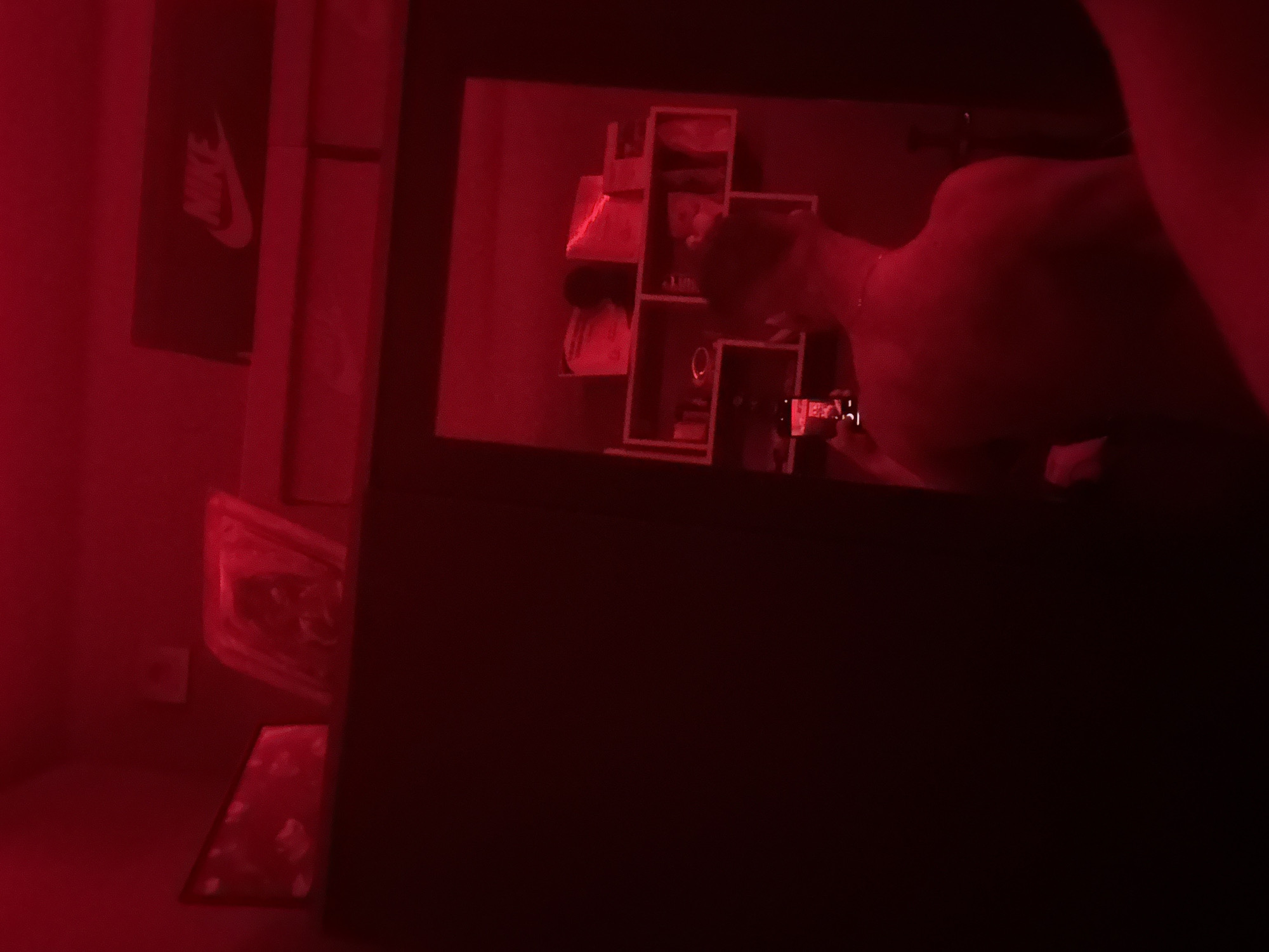 Person photographed in red-lit room in Radilovo, Bulgaria