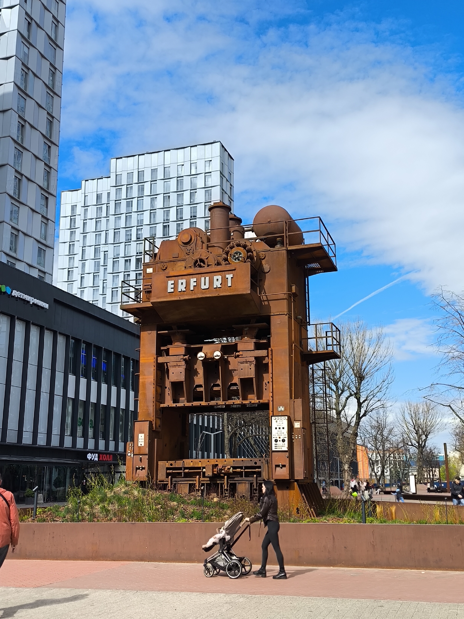 Moscow urban square with industrial monument documented by witnesses