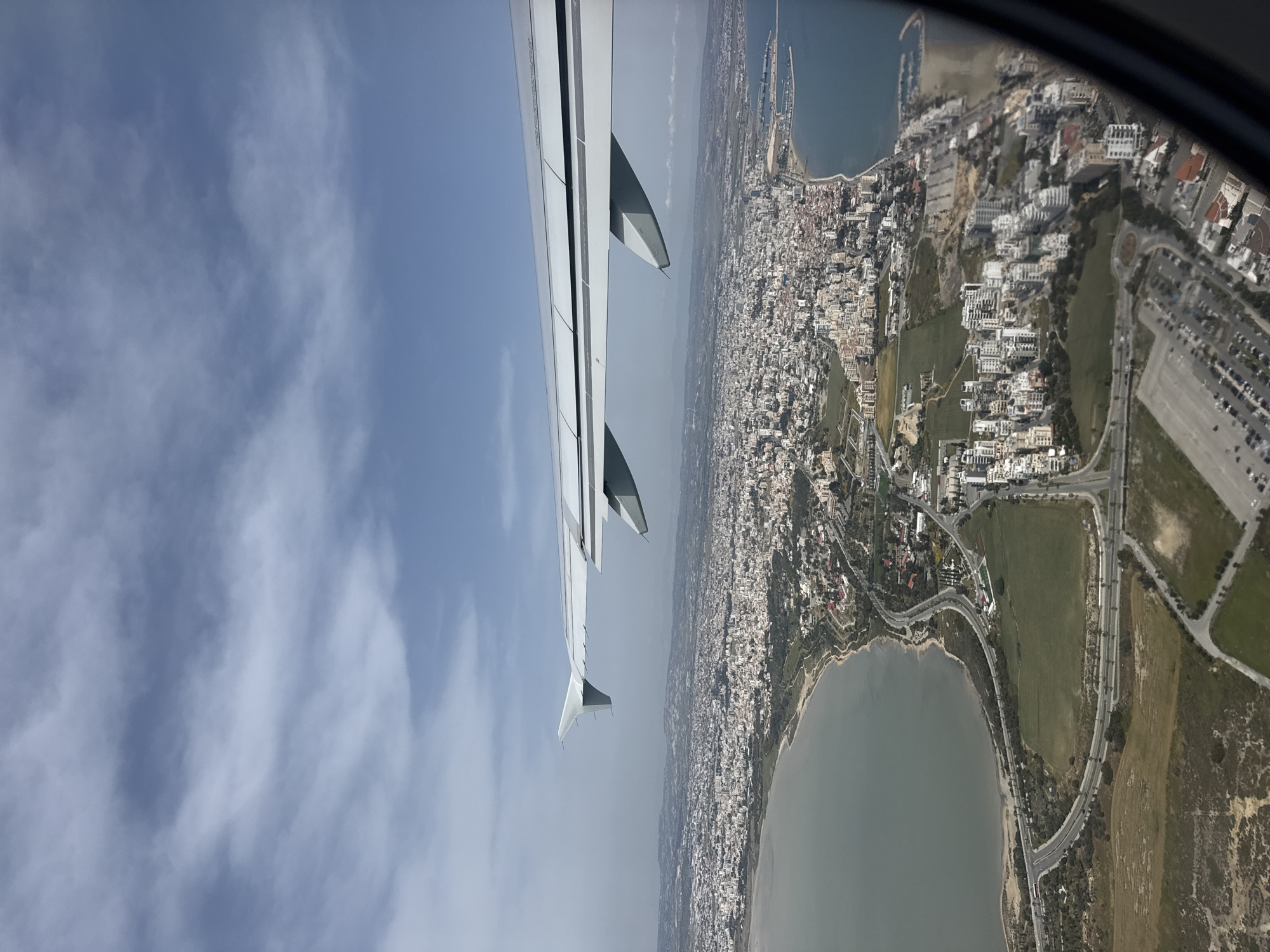 Aerial view of Larnaca, Cyprus captured from airplane window