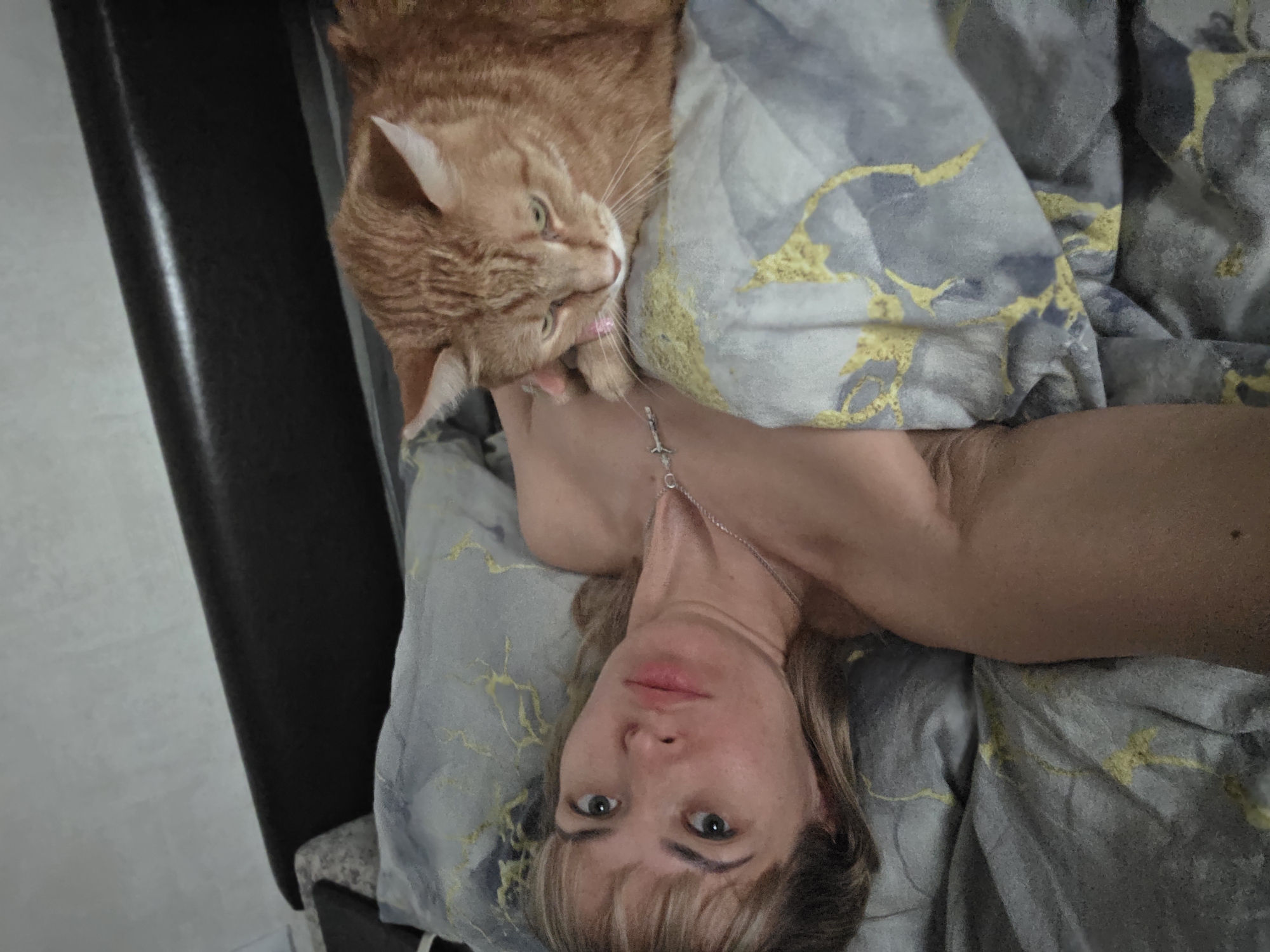 Quiet domestic afternoon captured with woman and cat in Chaikovsky