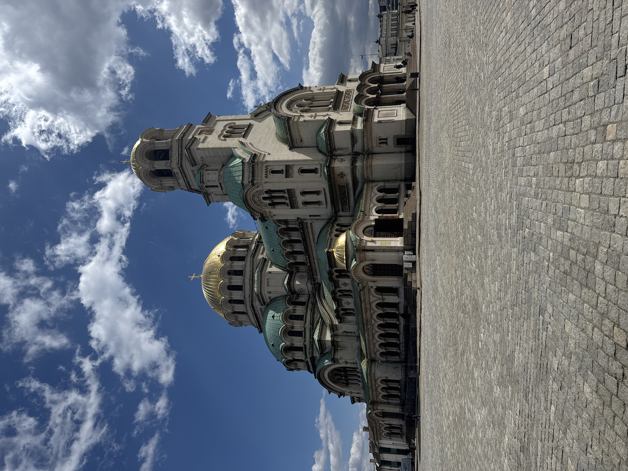 Tourist documents morning walk through Sofia's historic landmarks