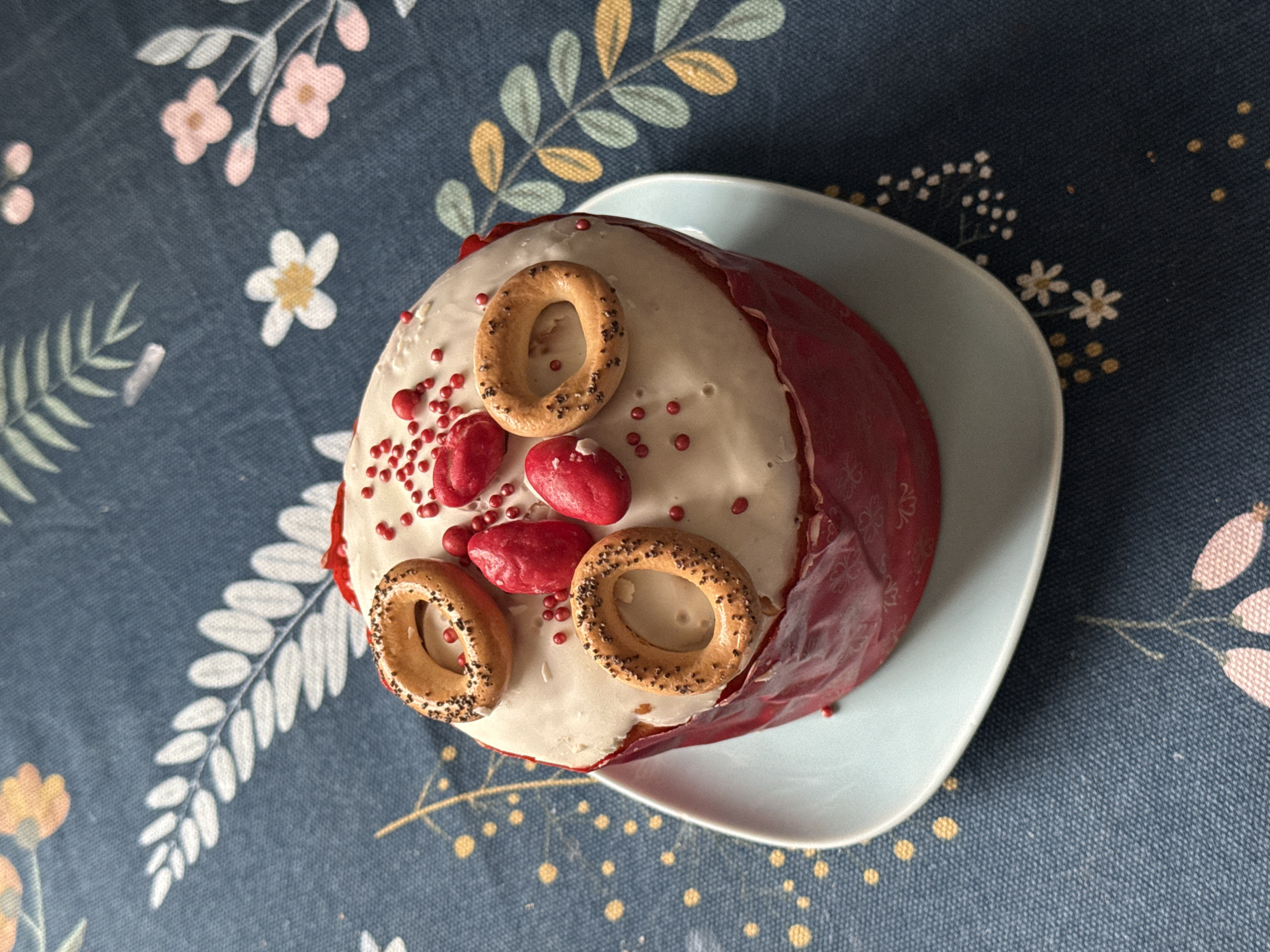 Easter Kulich cake displayed on decorated table in Moscow
