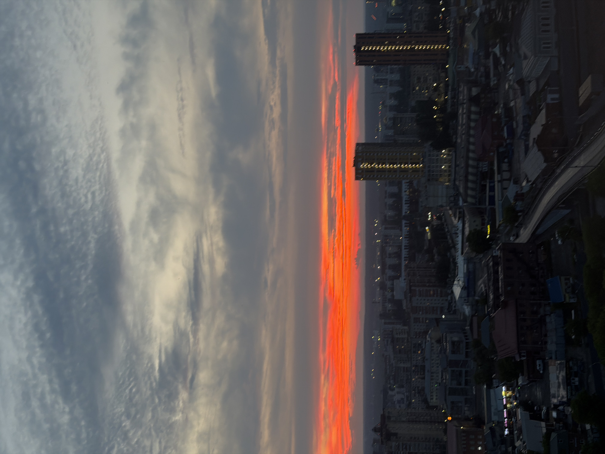 Dramatic sunset colors captured over Perm, Russia cityscape