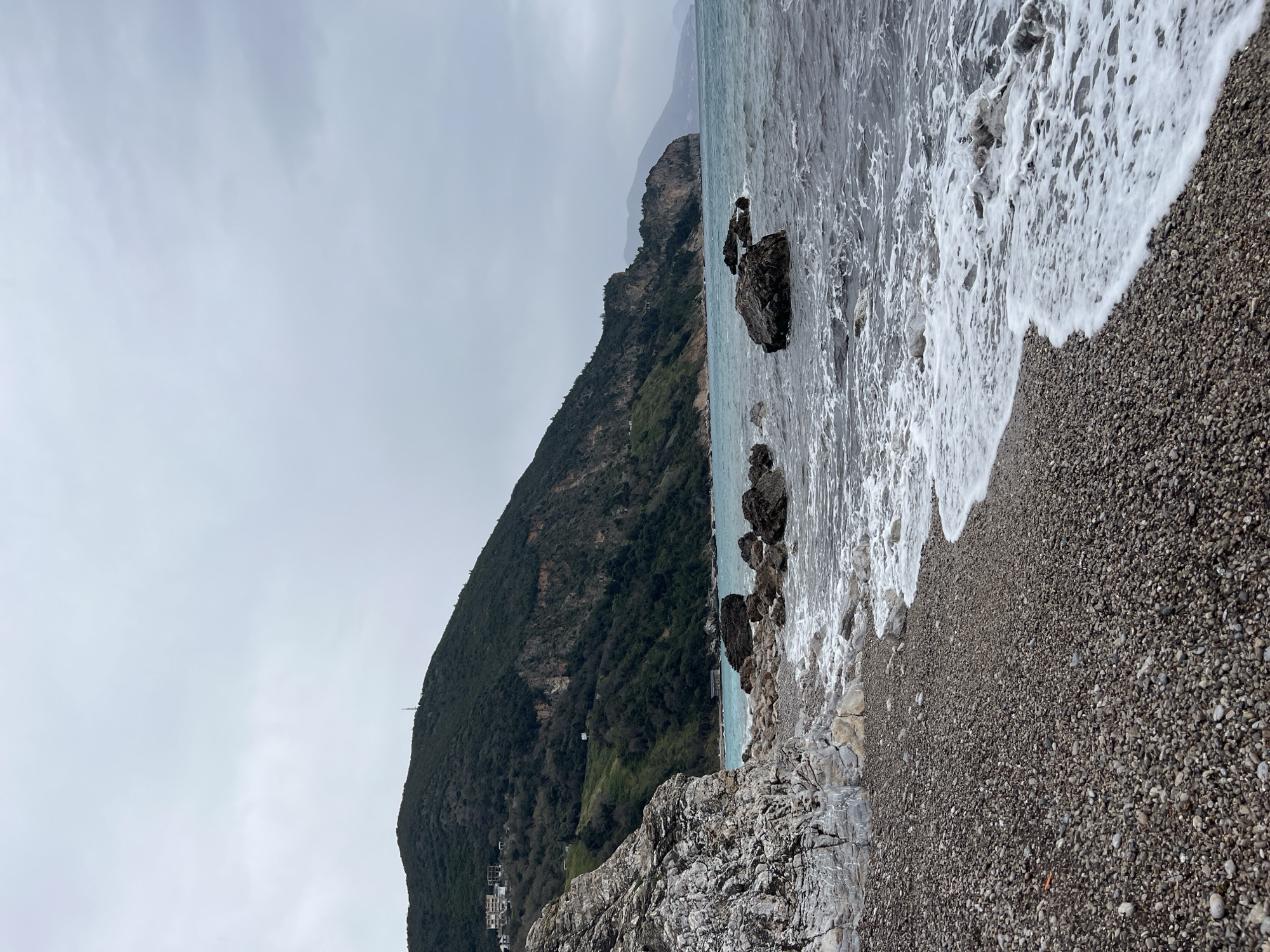 Overcast coastal scene captured at Prijevor Montenegro pebble beach