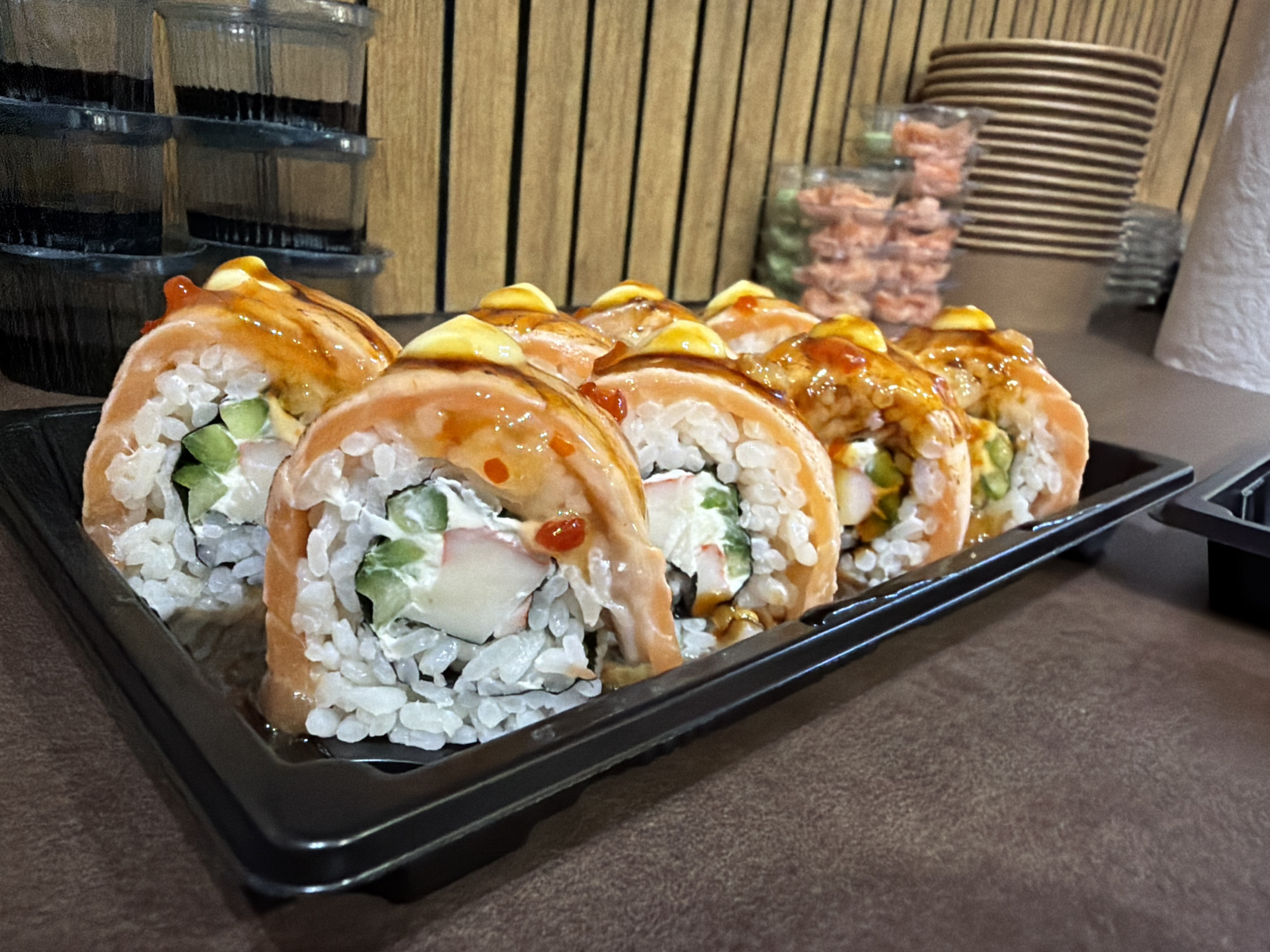 Sushi varieties documented in takeout containers in Pleven