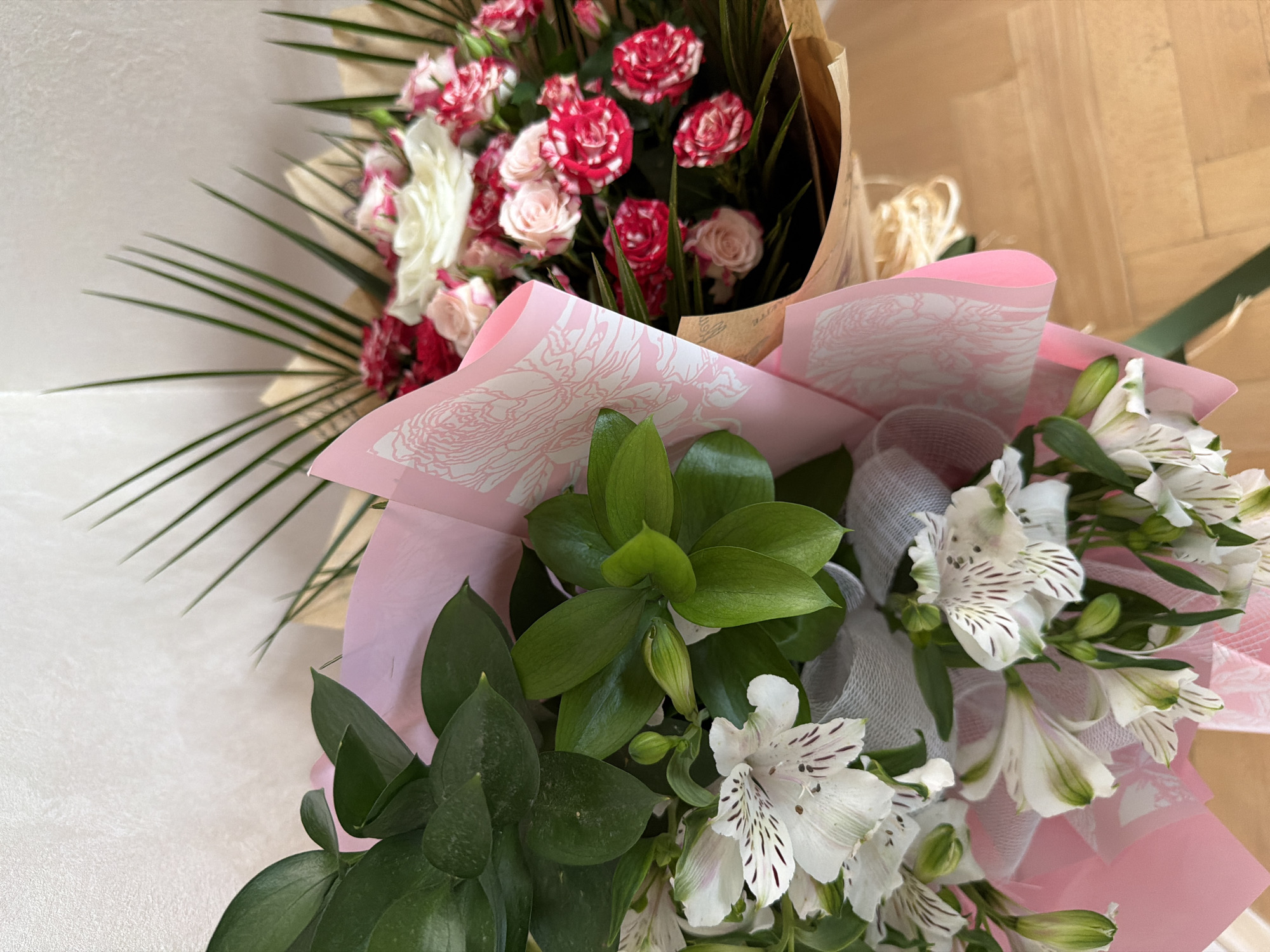 Fresh flower bouquets arranged indoors in Plovdiv, Bulgaria