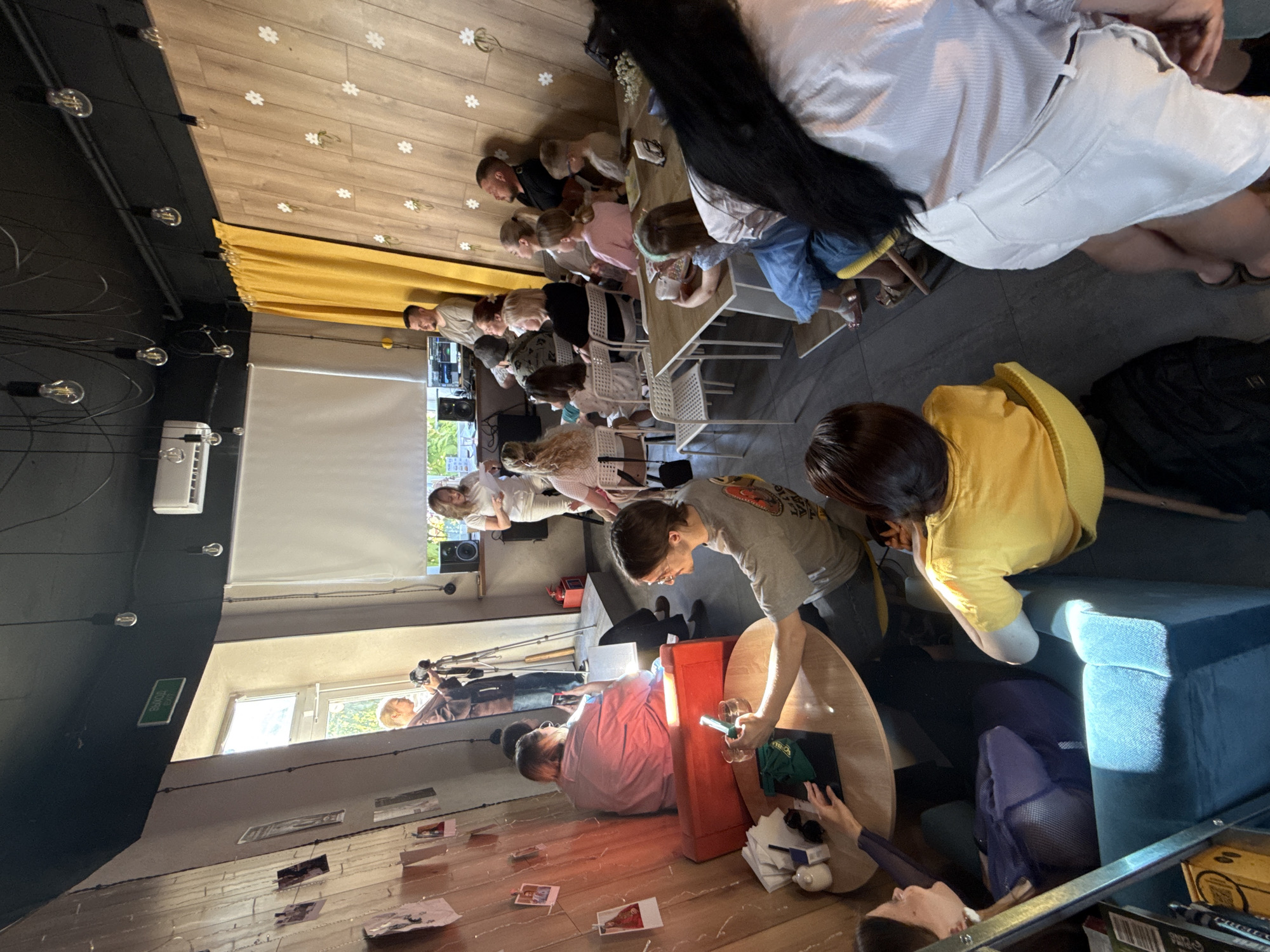 Community gathering with singing performance recorded in Balashikha cafe