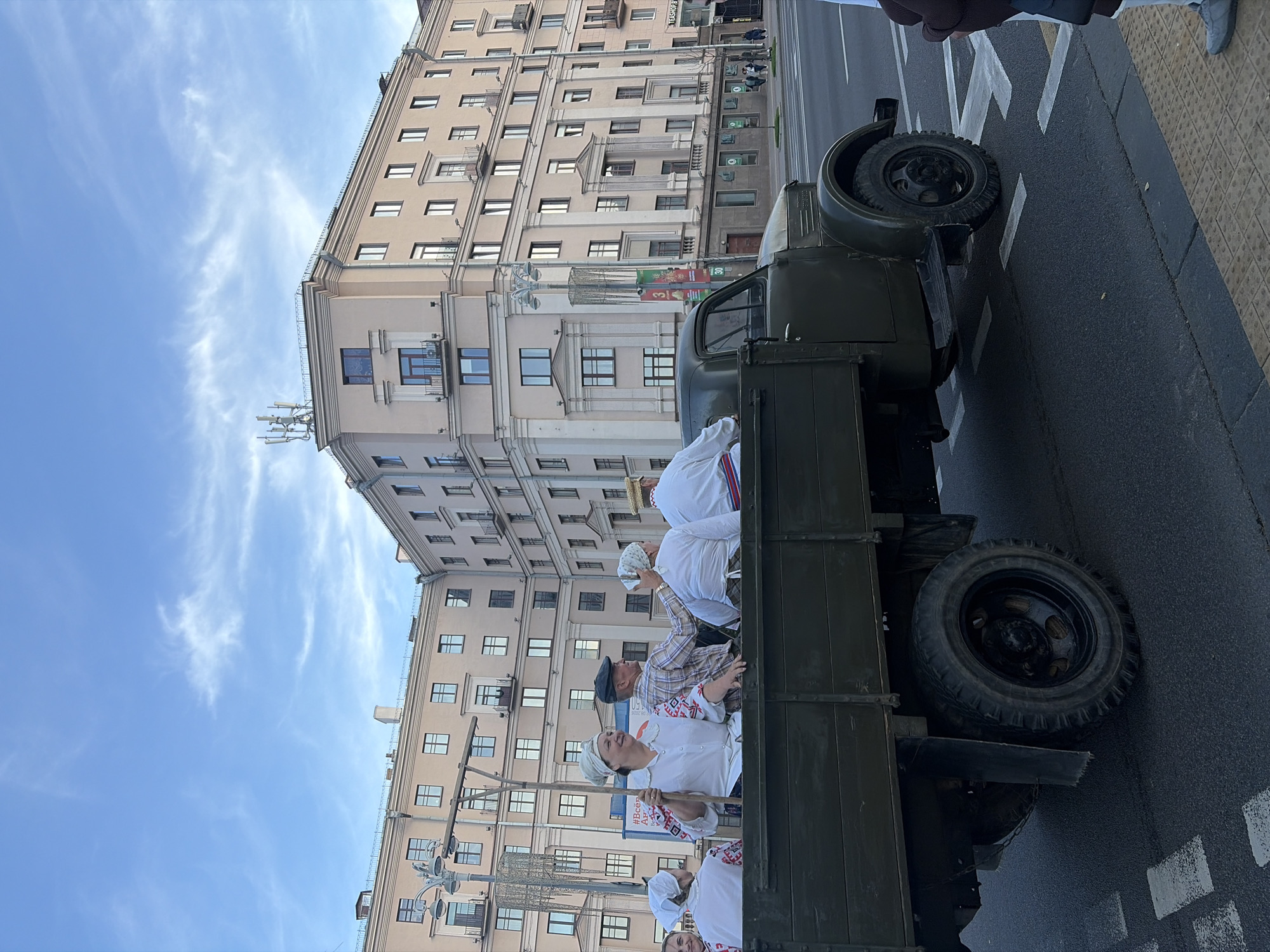 Traditional procession rolls through Minsk on a vintage military truck