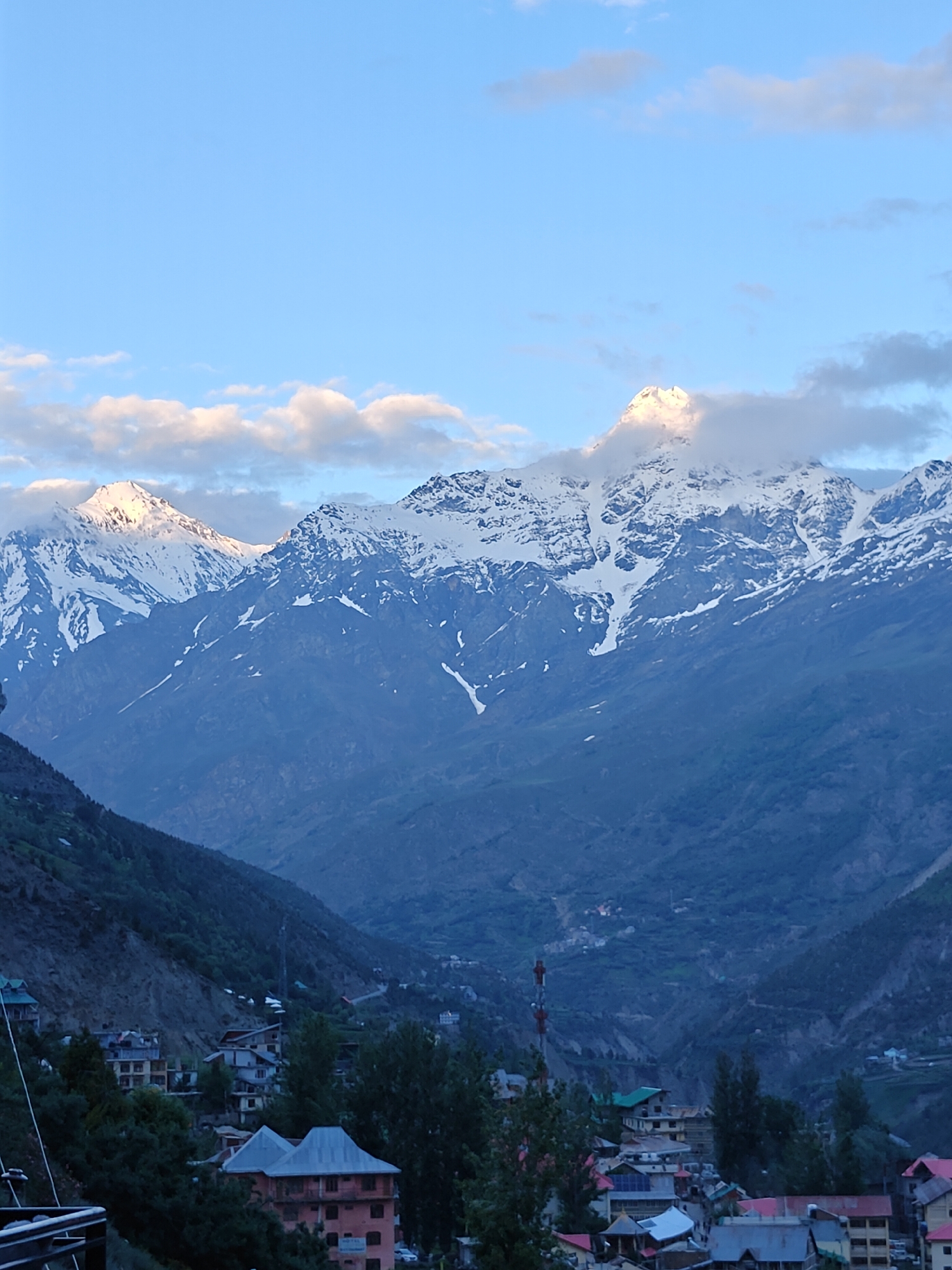 Keylong village and its Himalayan peaks on a June afternoon