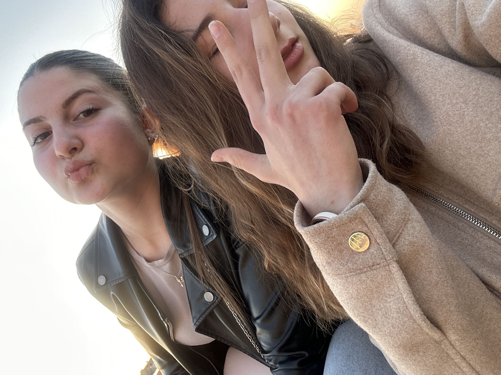 Two women take sunny selfie in Ruse, Bulgaria
