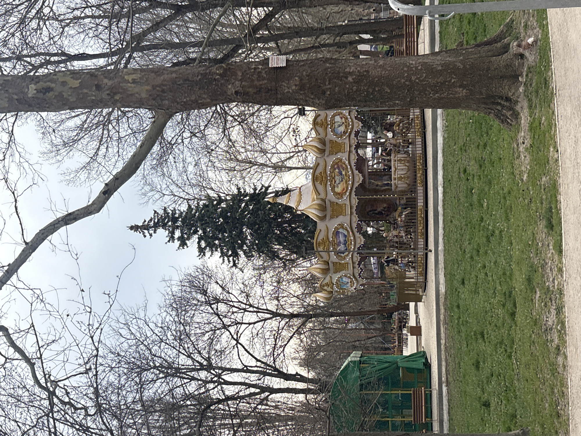 Carousel spotted in Simferopol park amid bare trees