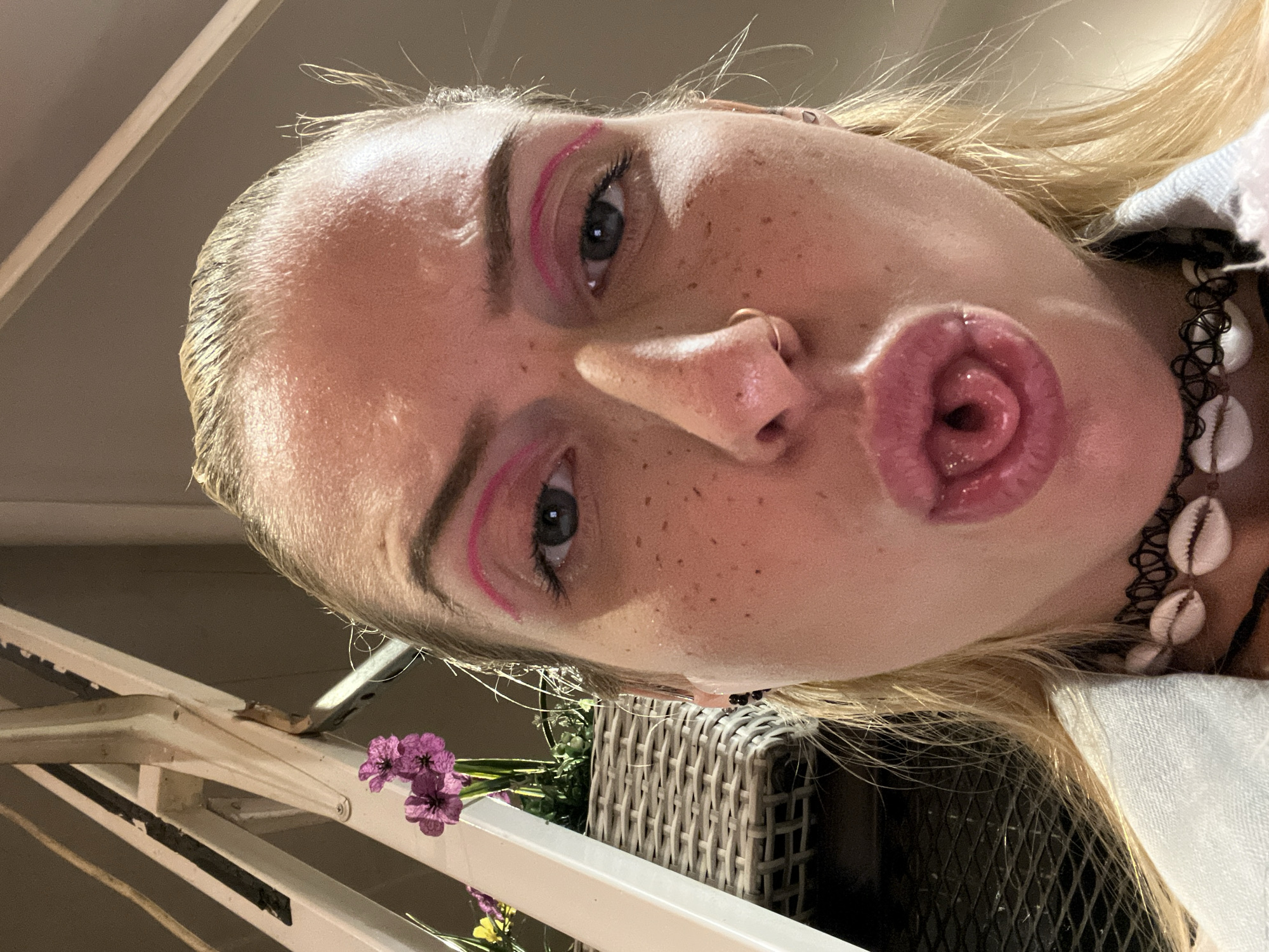 Woman takes playful selfies in Plovdiv, Bulgaria