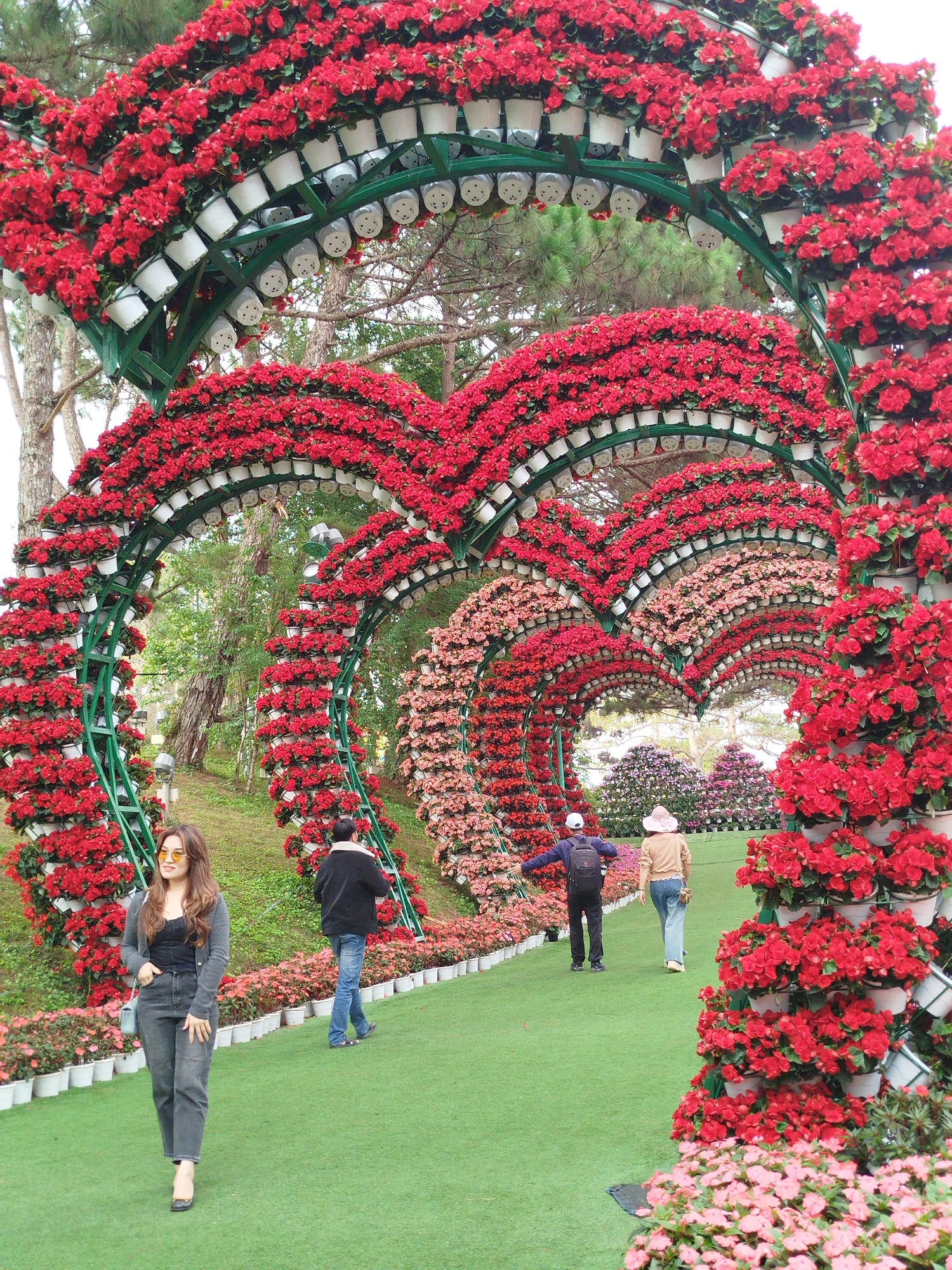 Families visit colorful garden displays at Đà Lạt tourist area