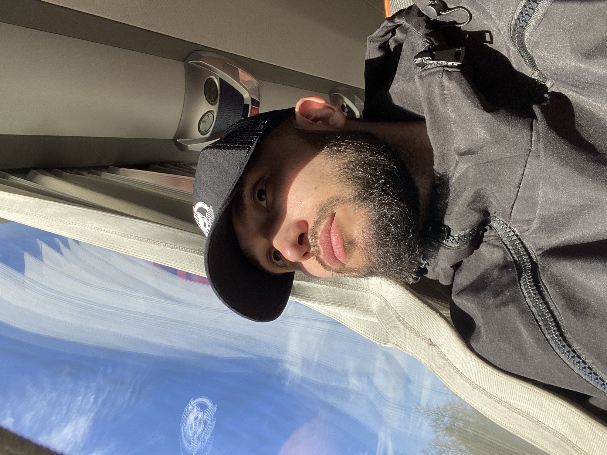Train passenger takes selfie near Koskolovo, Russia