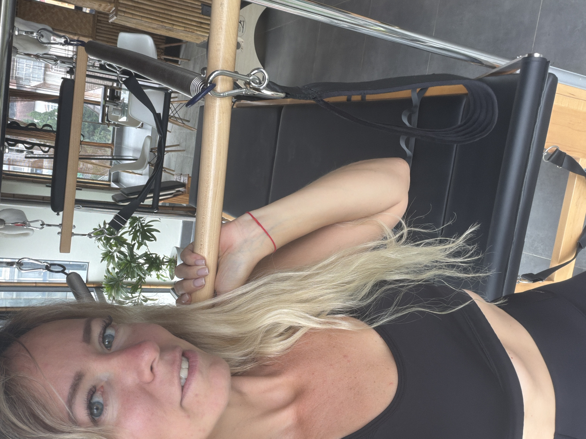 Selfies in a Da Lat Pilates studio with city views