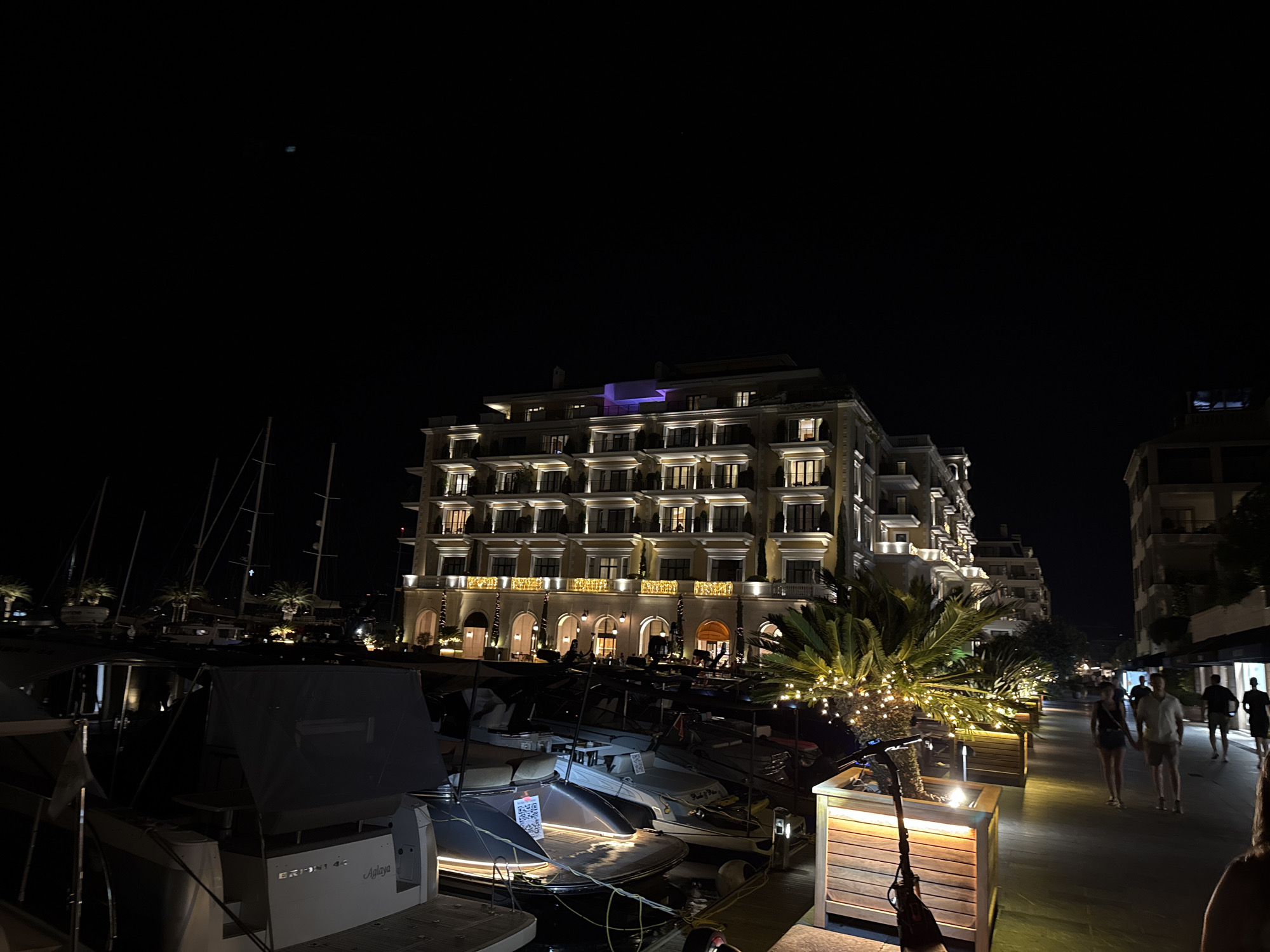 Porto Montenegro luxury promenade alive on a summer night