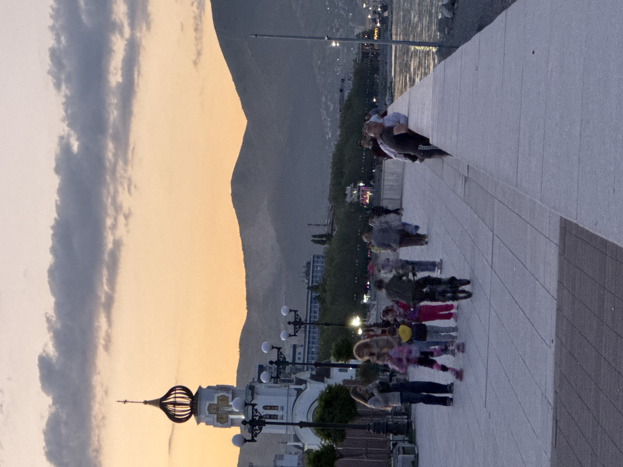 Evening waterfront scenes documented in Novorossiysk, Russia