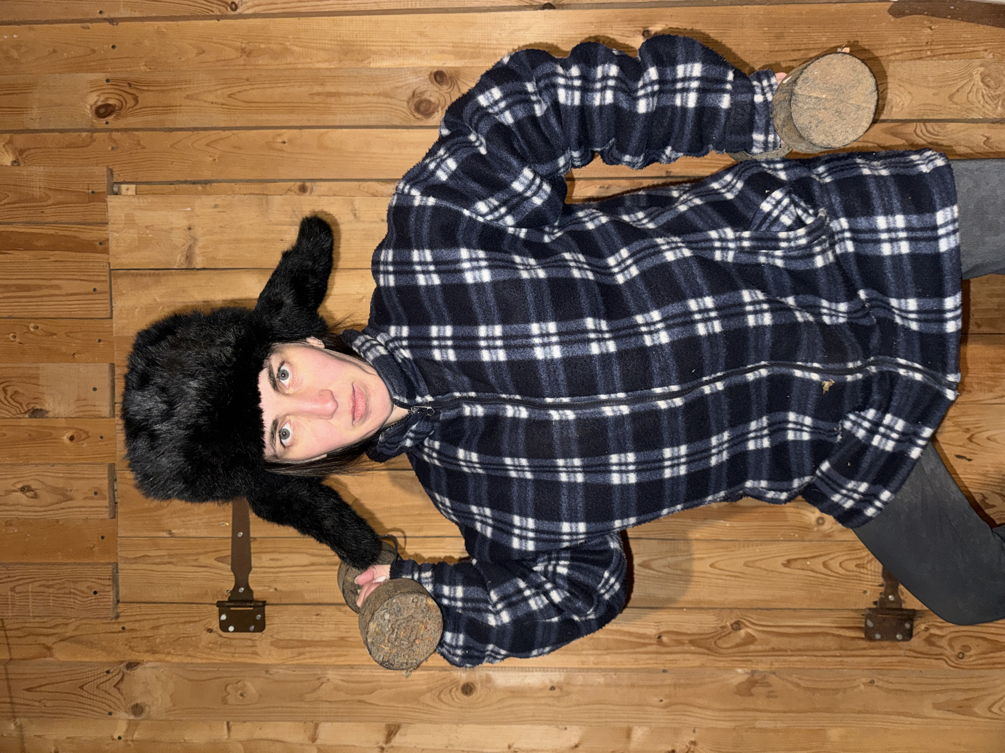 Rural Russia resident photographed in traditional winter clothing