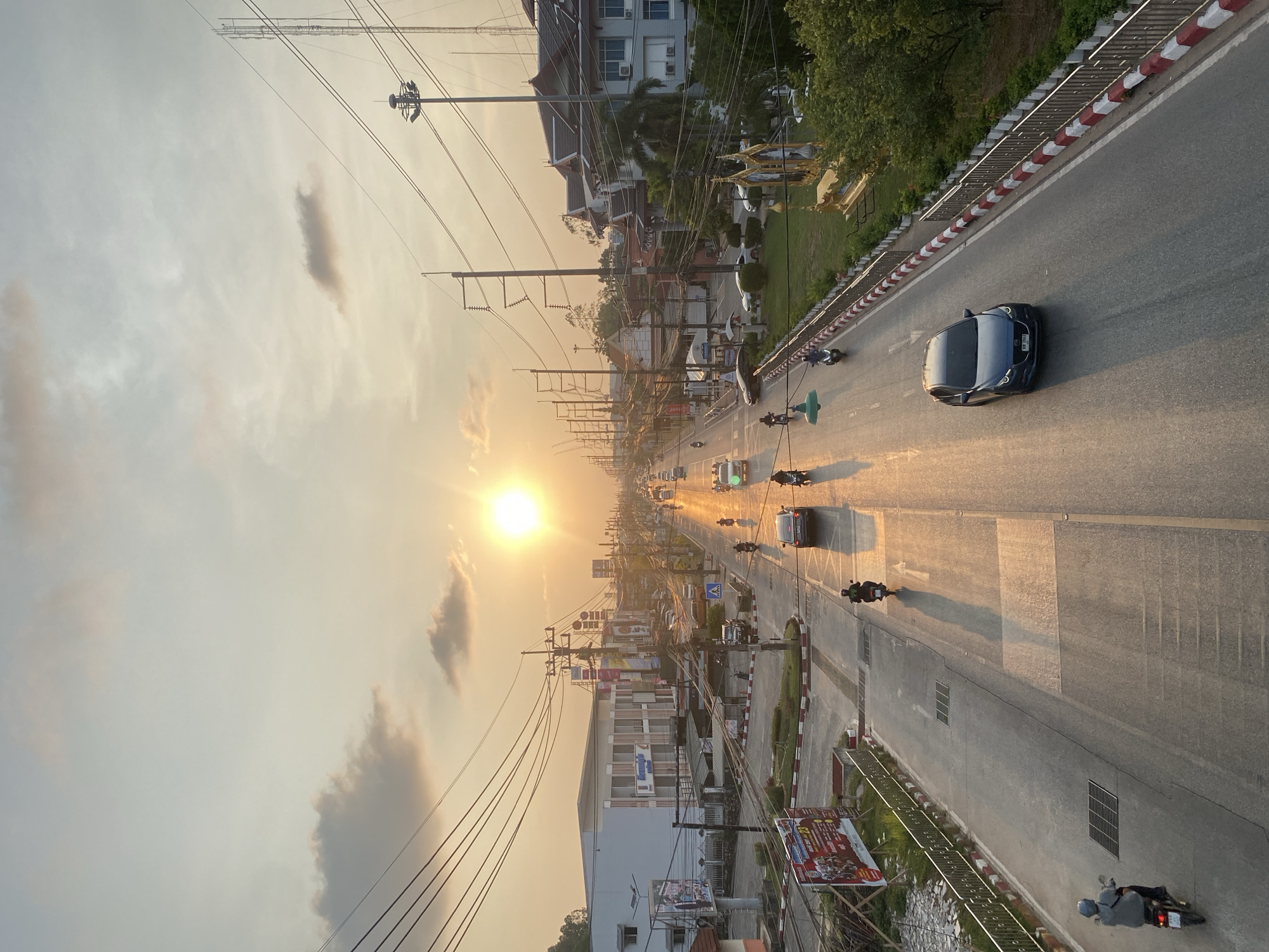 Sunset street scenes documented across Choeng Thale, Thailand