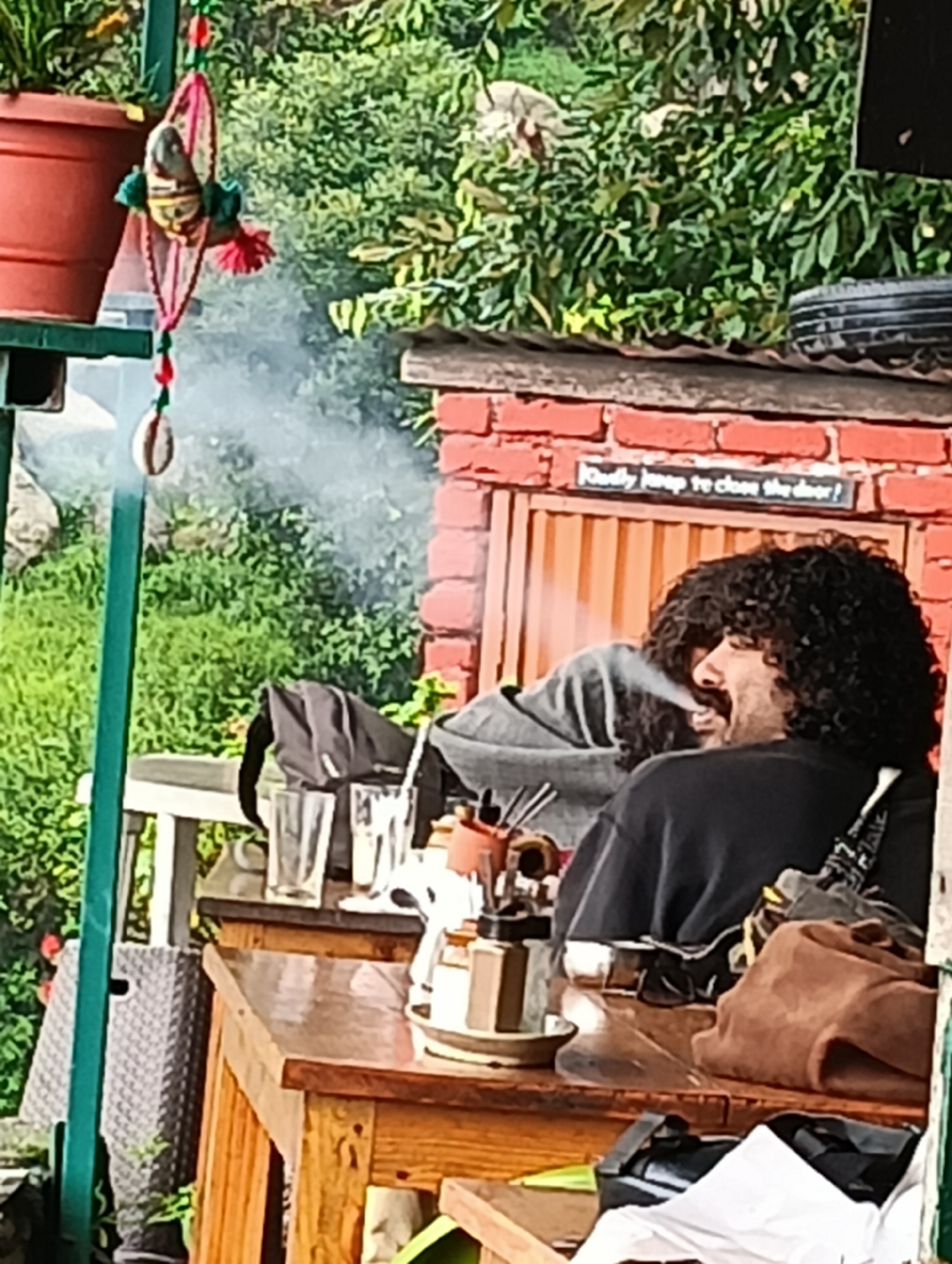 Misty morning at a hillside café in Haini, Himachal Pradesh