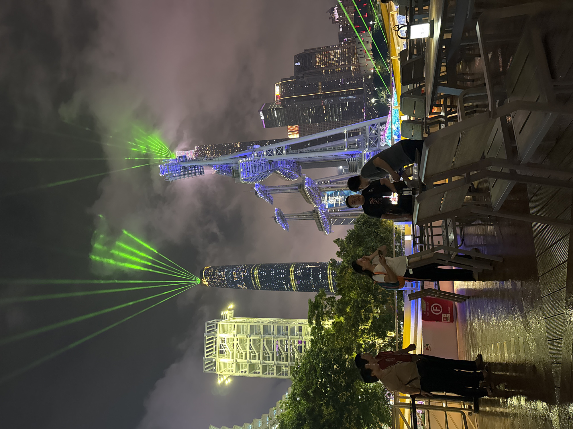 Canton Tower displays green laser show in Tianhe District