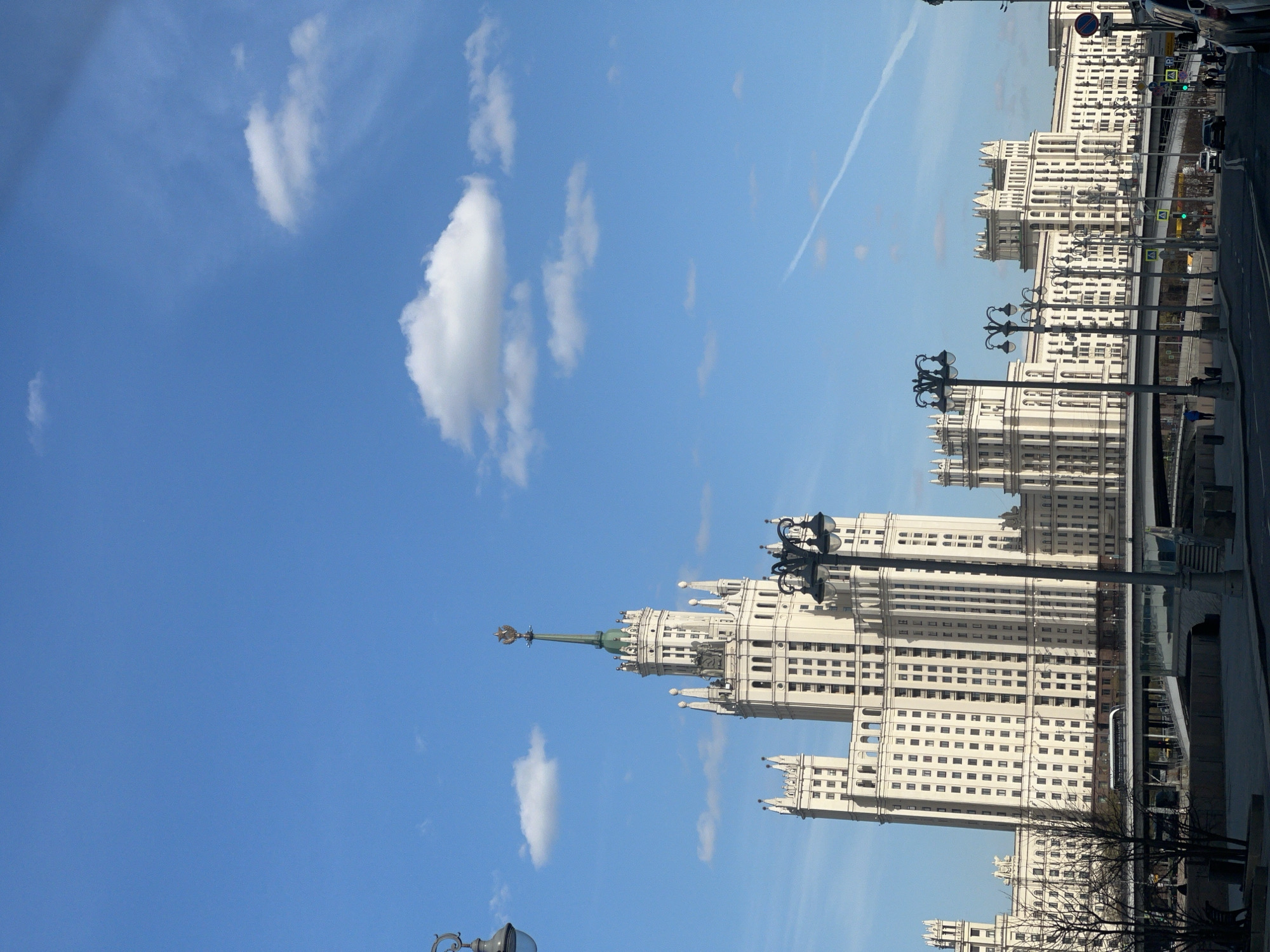 Moscow's Stalinist skyscraper photographed under blue spring sky