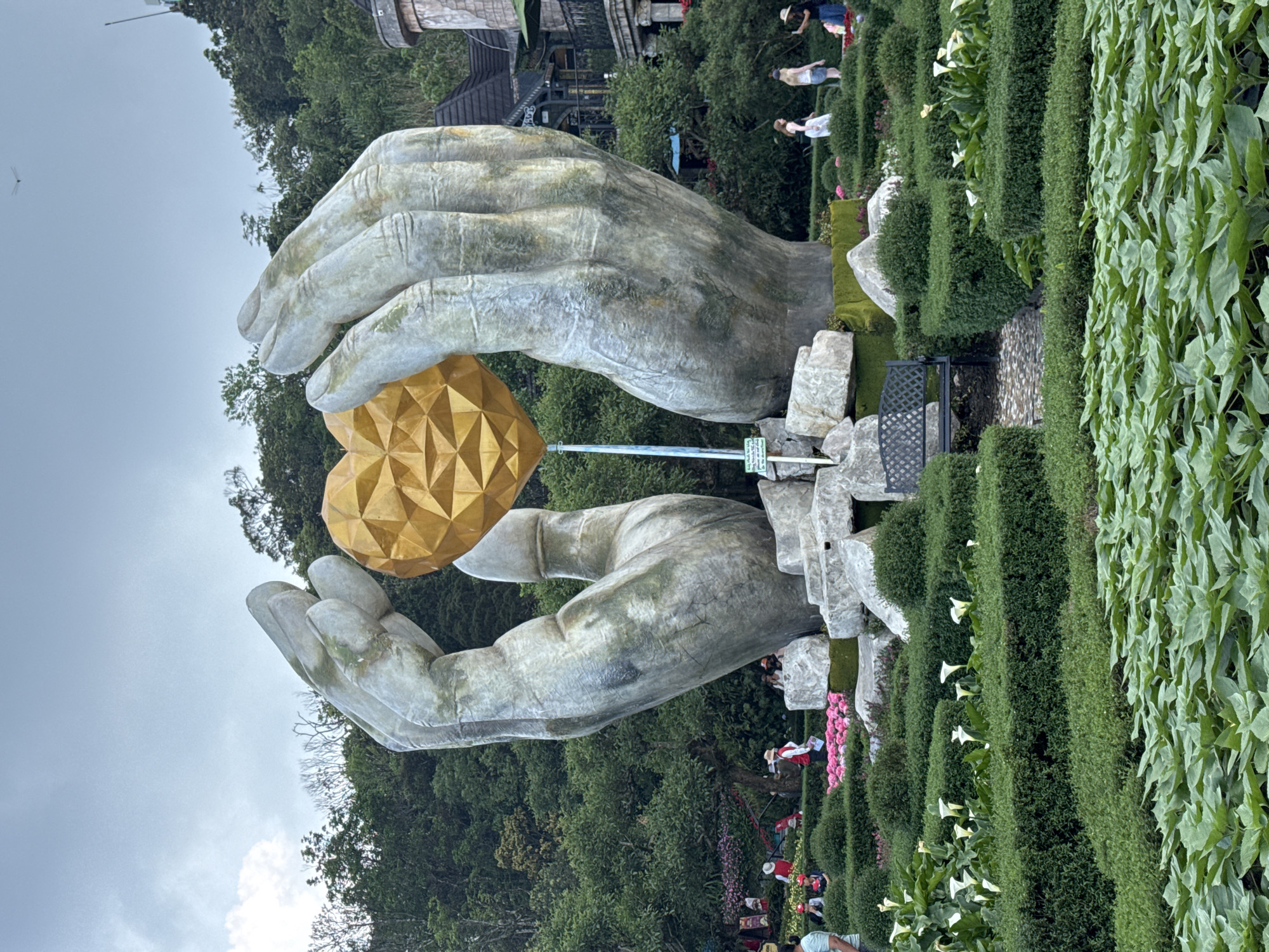 Crowds gather at Golden Bridge tourist attraction in Vietnam
