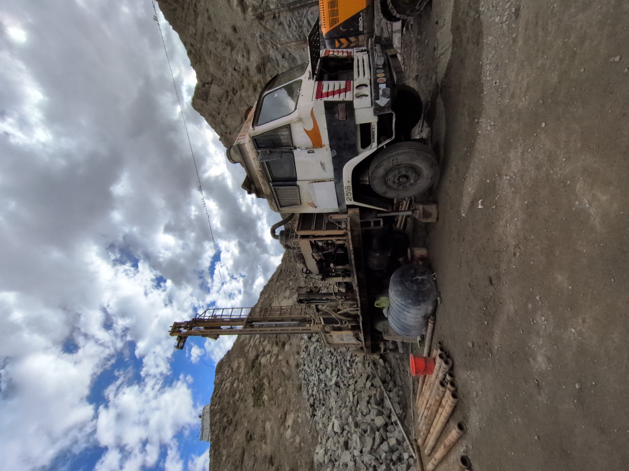 Heavy drilling and construction work underway in Leh's rugged terrain