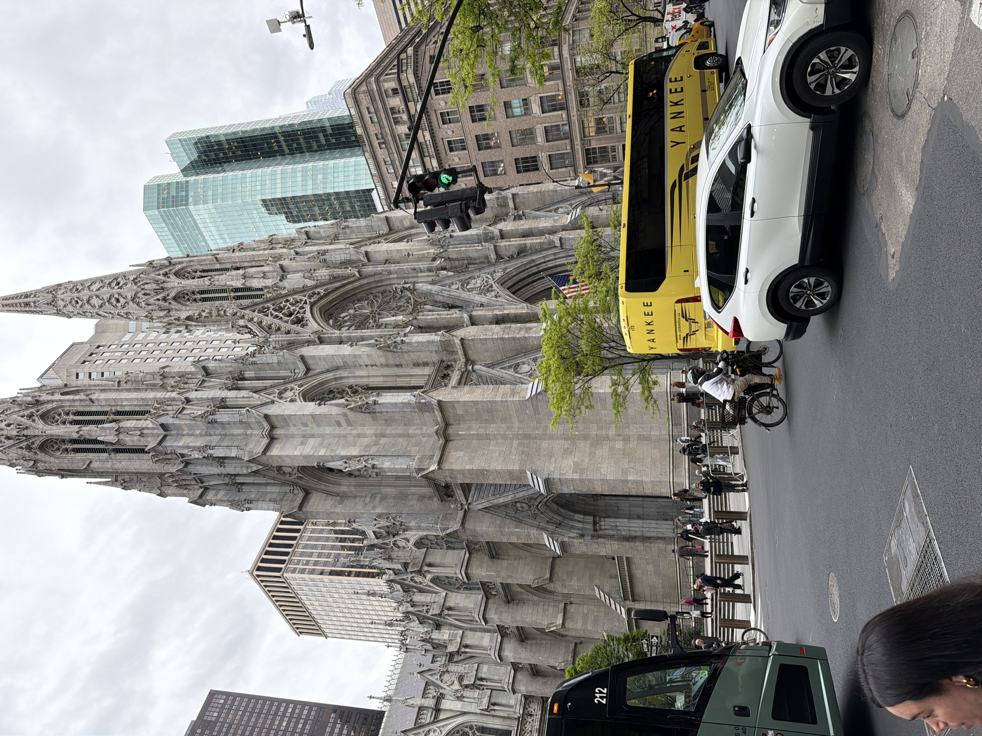 Evening street scenes captured near St. Patrick's Cathedral, Manhattan