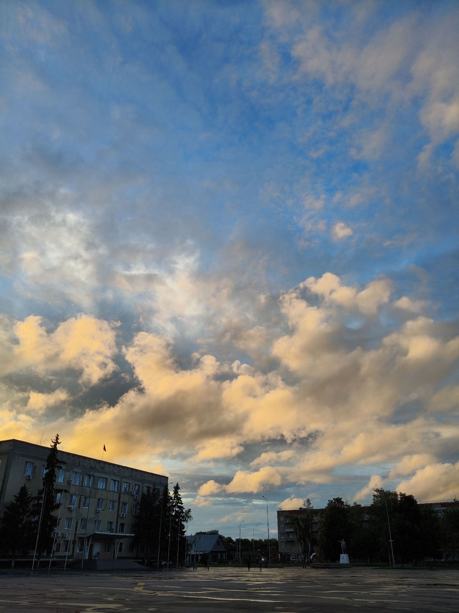 Petrovsk city square under a vivid overcast sky