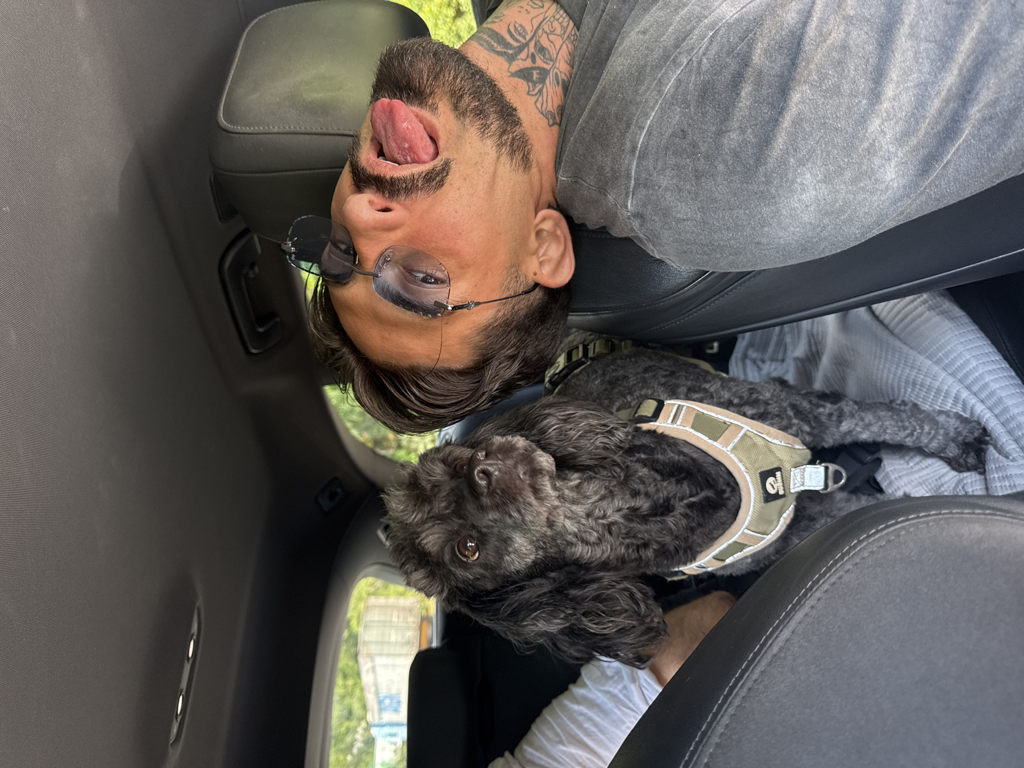 Road trip crew chilling in the car near Kresna, Bulgaria