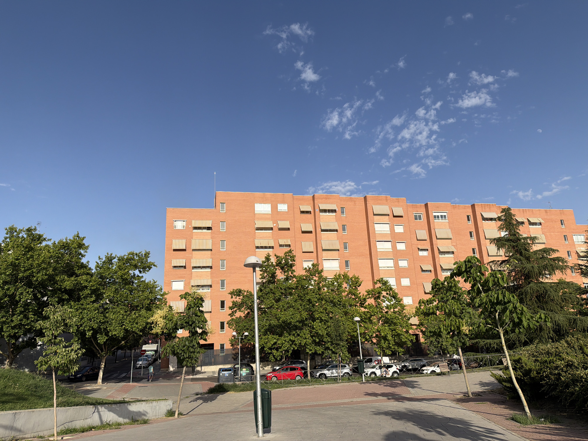 Afternoon walkabout around an orange brick apartment complex