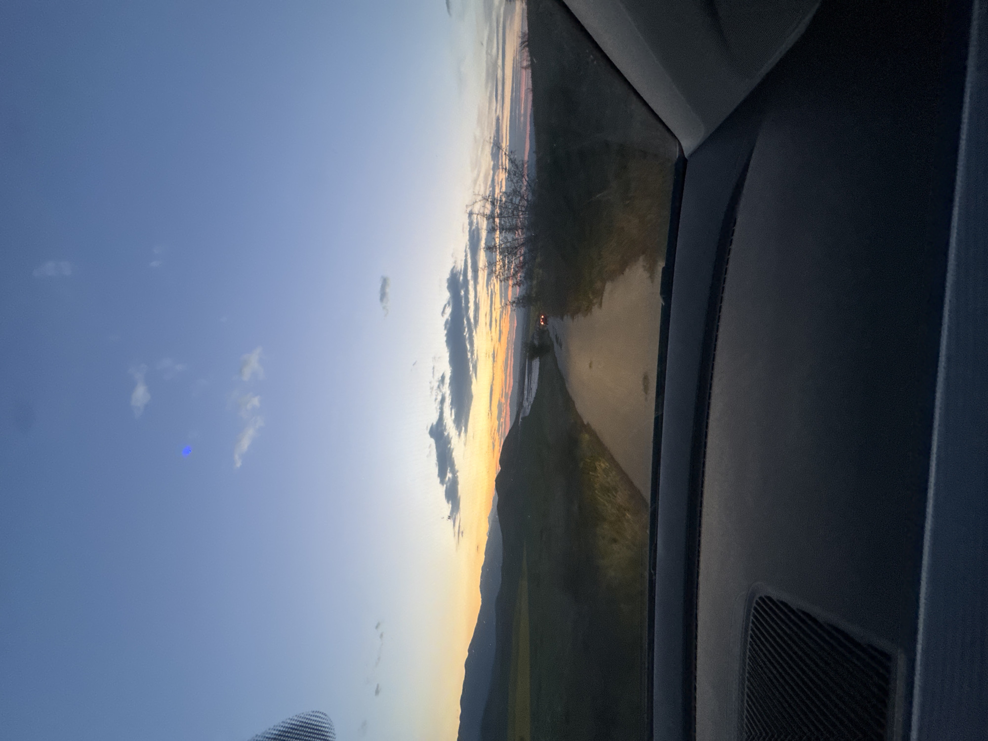 Sunset viewed from vehicle interior in Sinitovo, Bulgaria