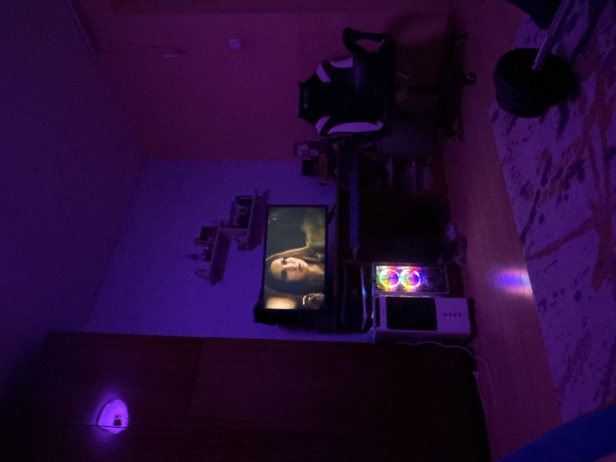 Quiet evening in a Kamenar home with gaming gear and a sleeping cat