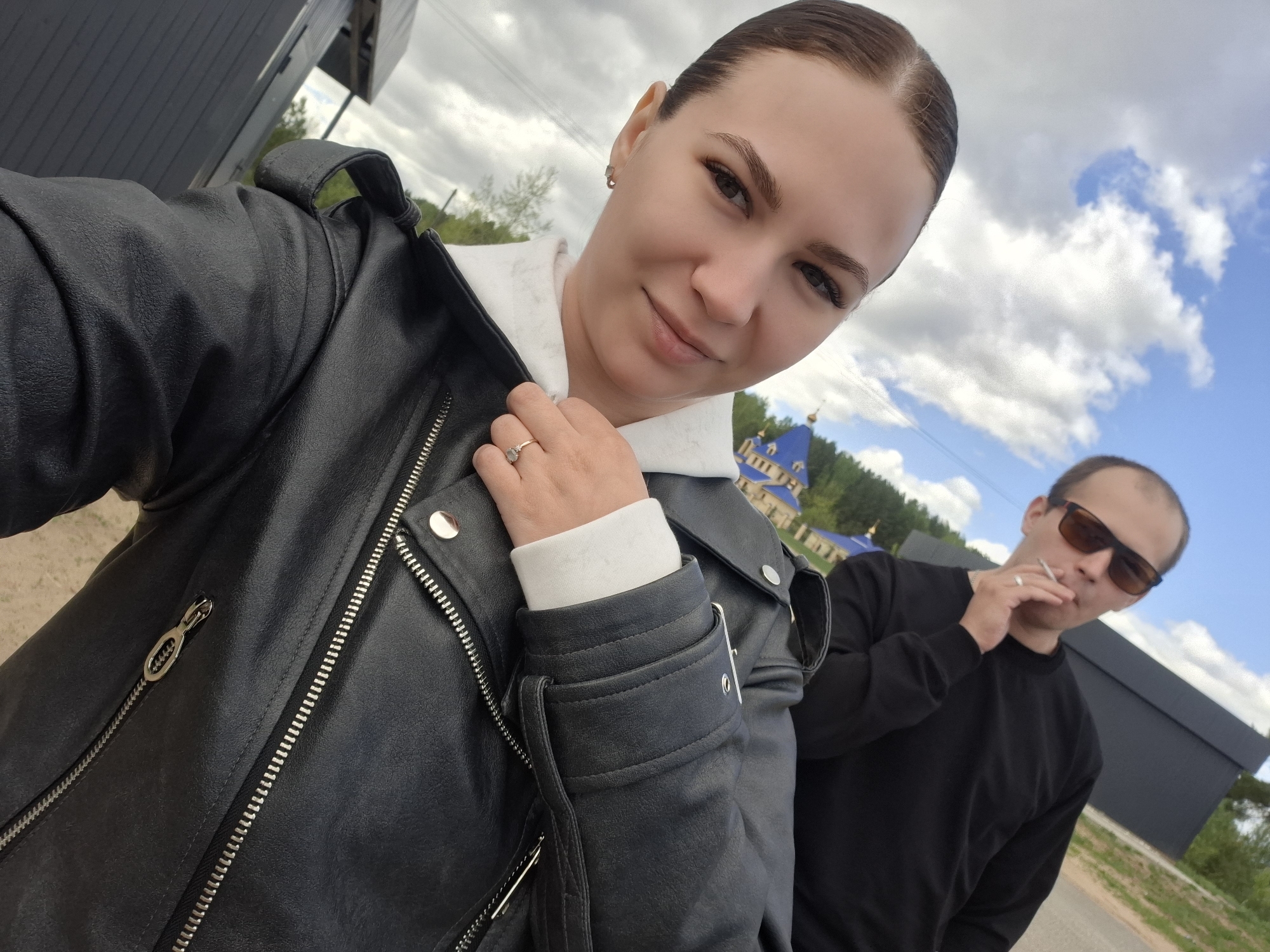 Woman takes selfies around Chaikovsky, Russia Saturday morning