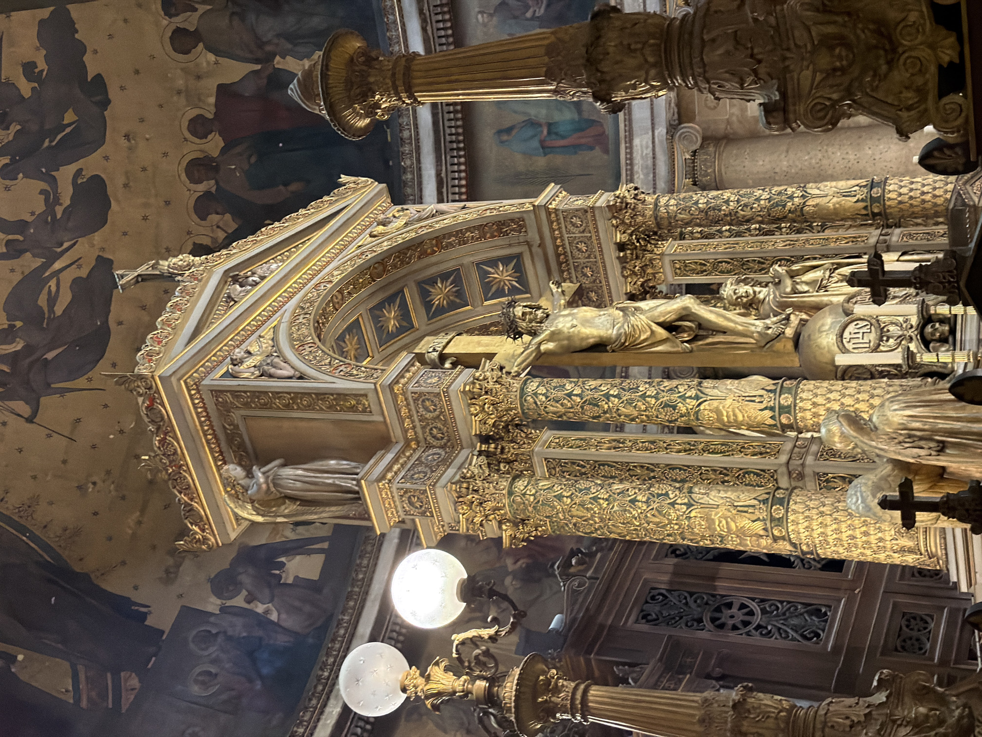 Inside and outside two grand Parisian churches on a sunny afternoon