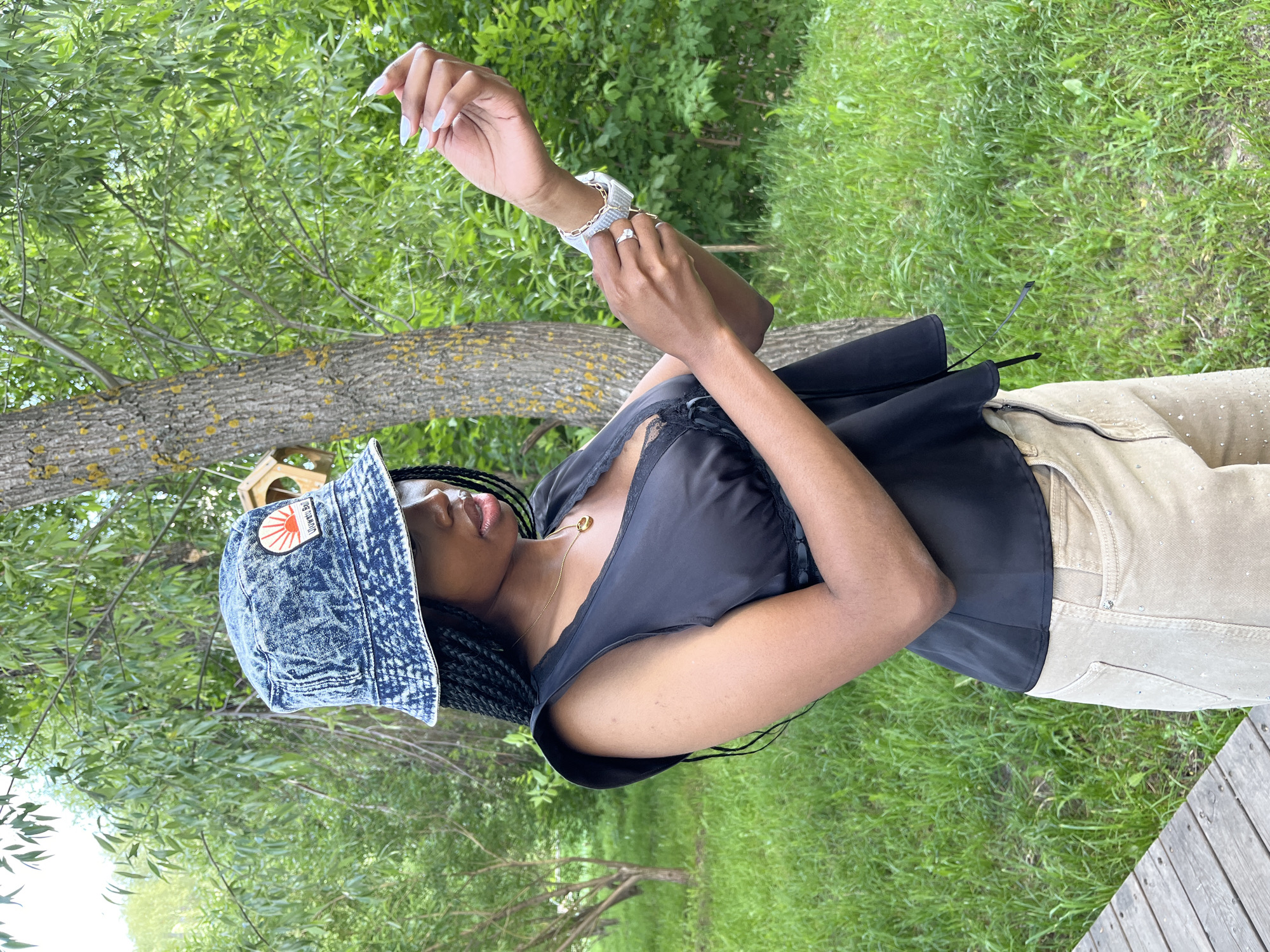 Woman photographed in multiple park locations in Kazan, Russia