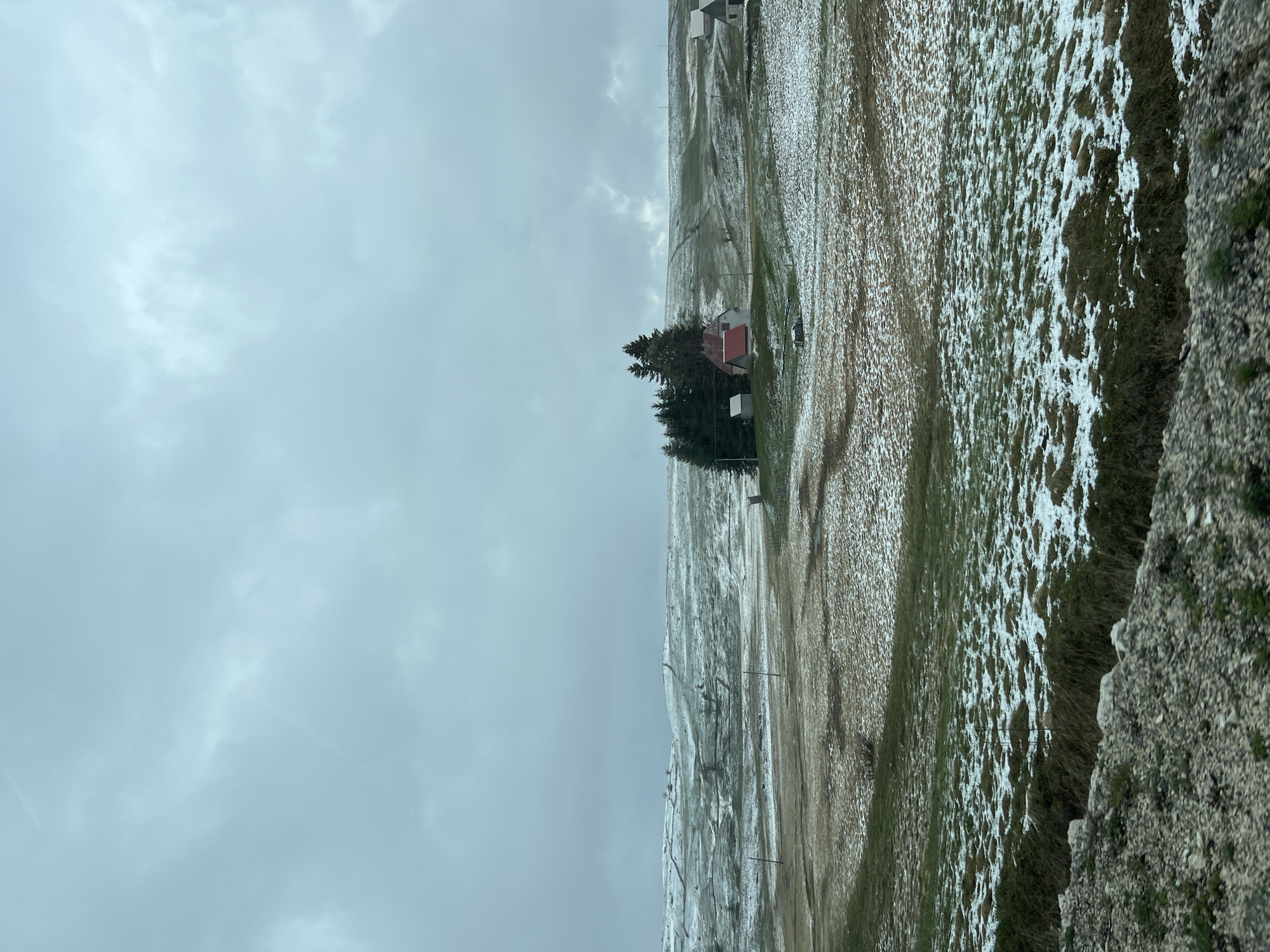 Spring landscape documented along Montenegro roadside during overcast afternoon