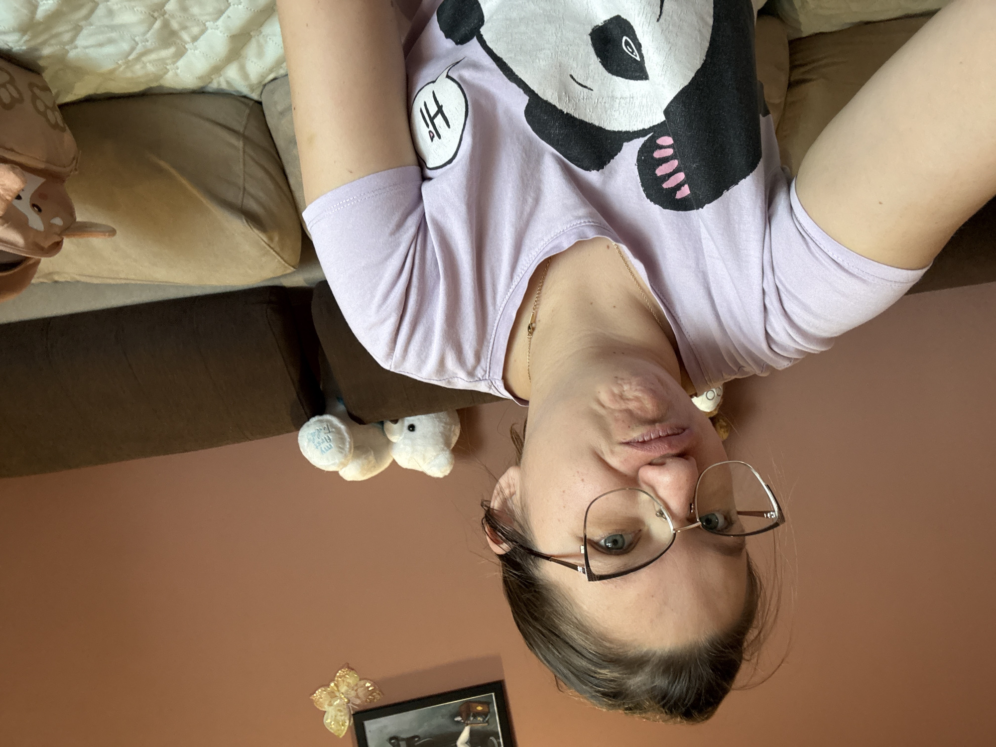 Woman takes morning selfie with breakfast in Sofia apartment