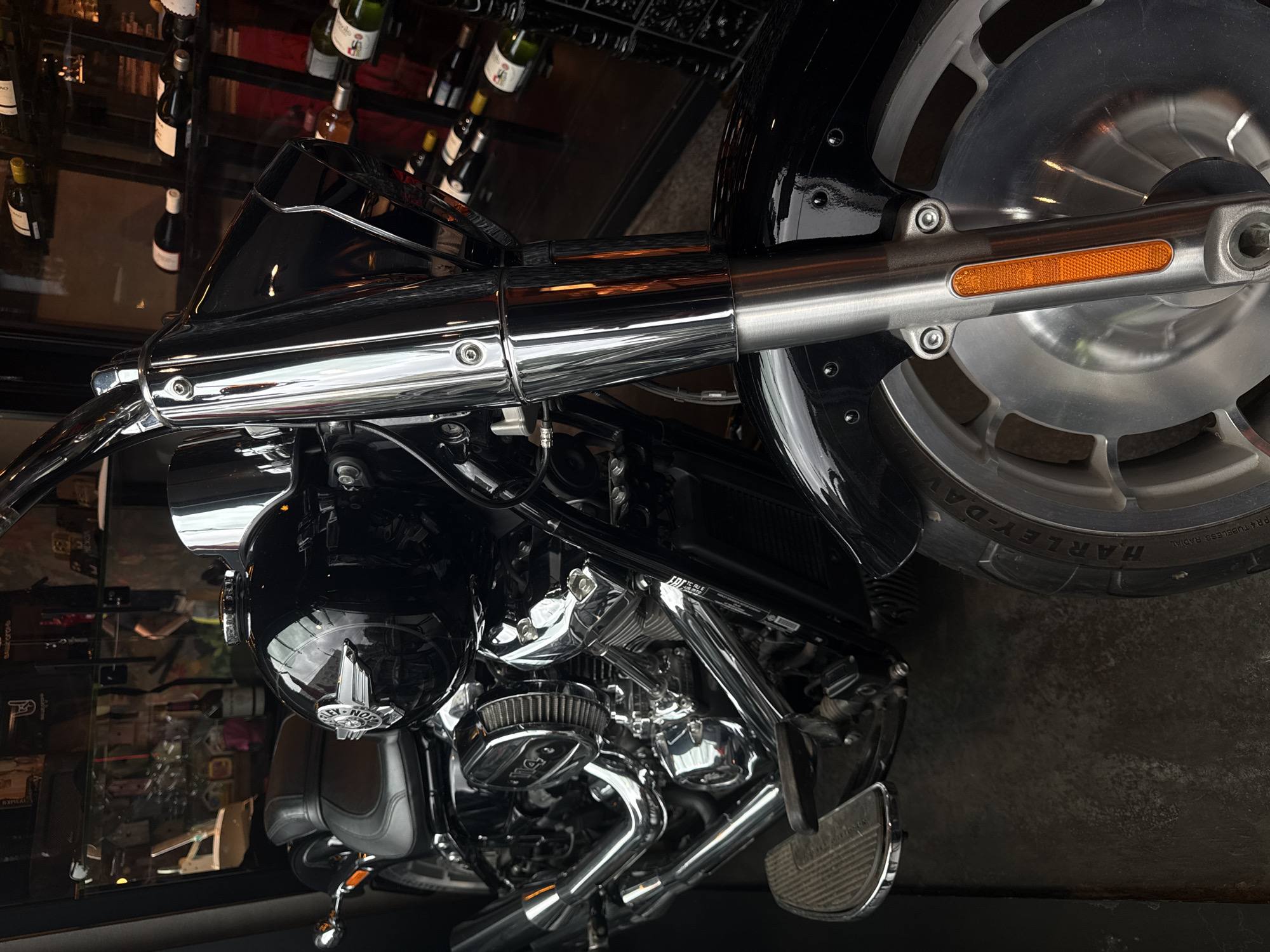Motorcycle displayed inside Bar Jim in Izhevsk, Russia documented
