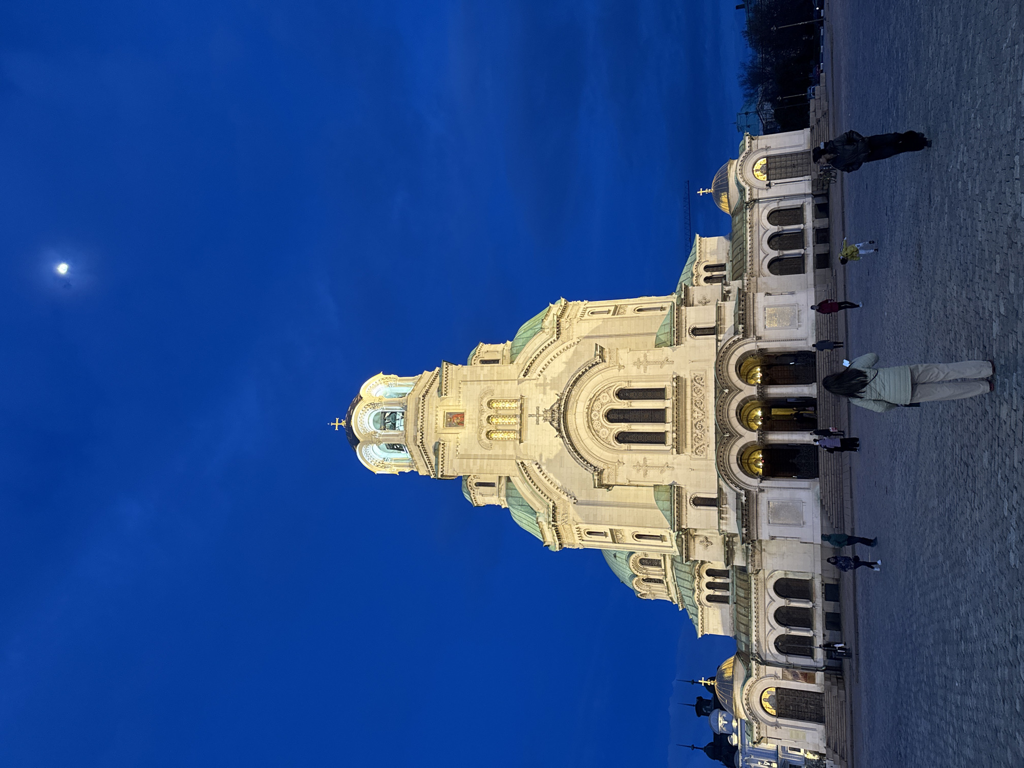 Alexander Nevsky Cathedral illuminated at night in Sofia