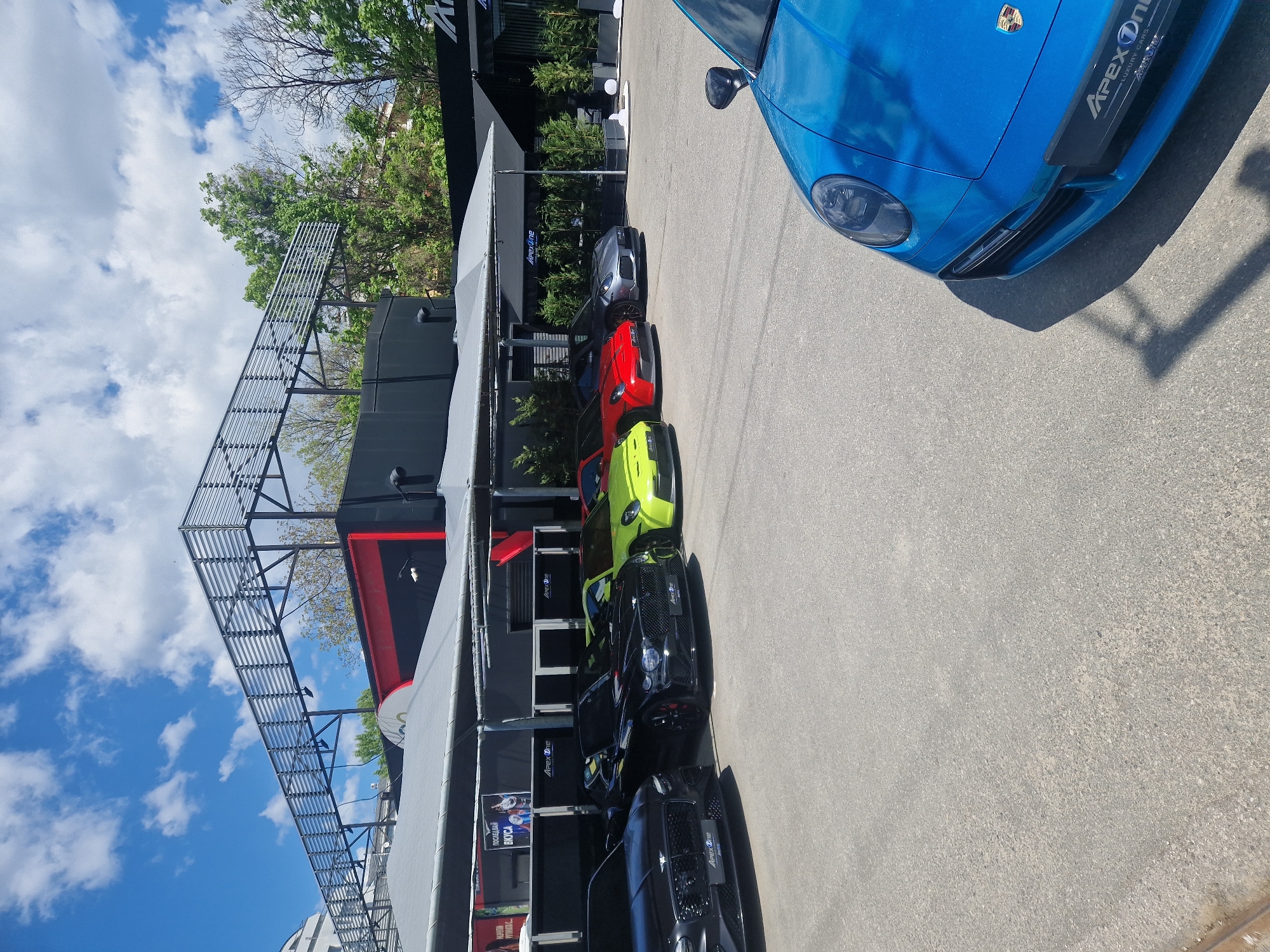 Luxury car display observed at Apex One dealership