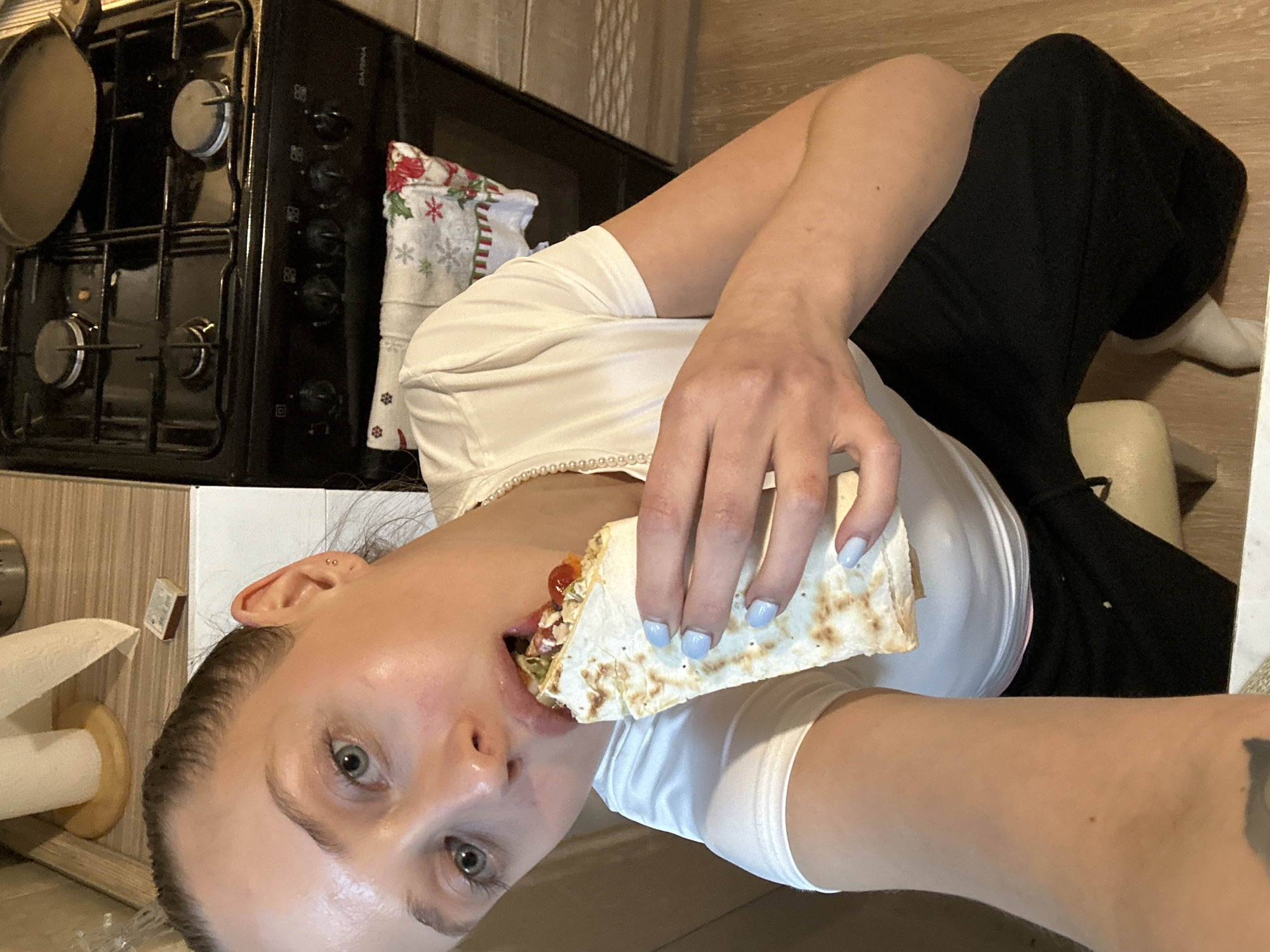 Homemade shawarma made and eaten in a Khimki kitchen